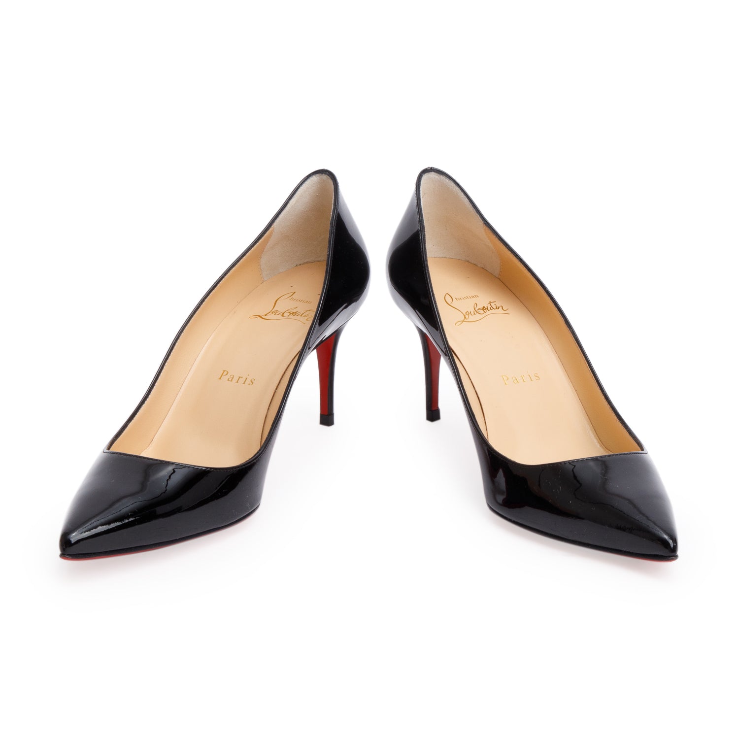 Christian Louboutin Black Patent Leather Kate 70 Pumps, Size 37 w/ Box