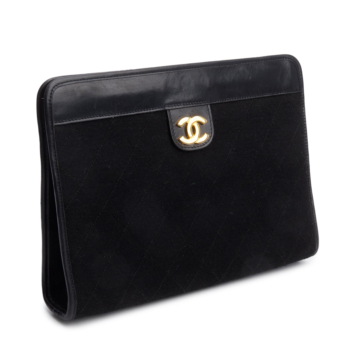 Chanel Black Quilted CC Jersey Frame Clutch
