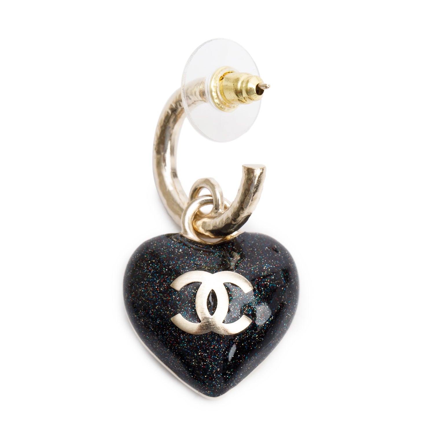 Chanel 2023 Gold Plated Resin & Strass CC Heart Drop Earrings w/ Box