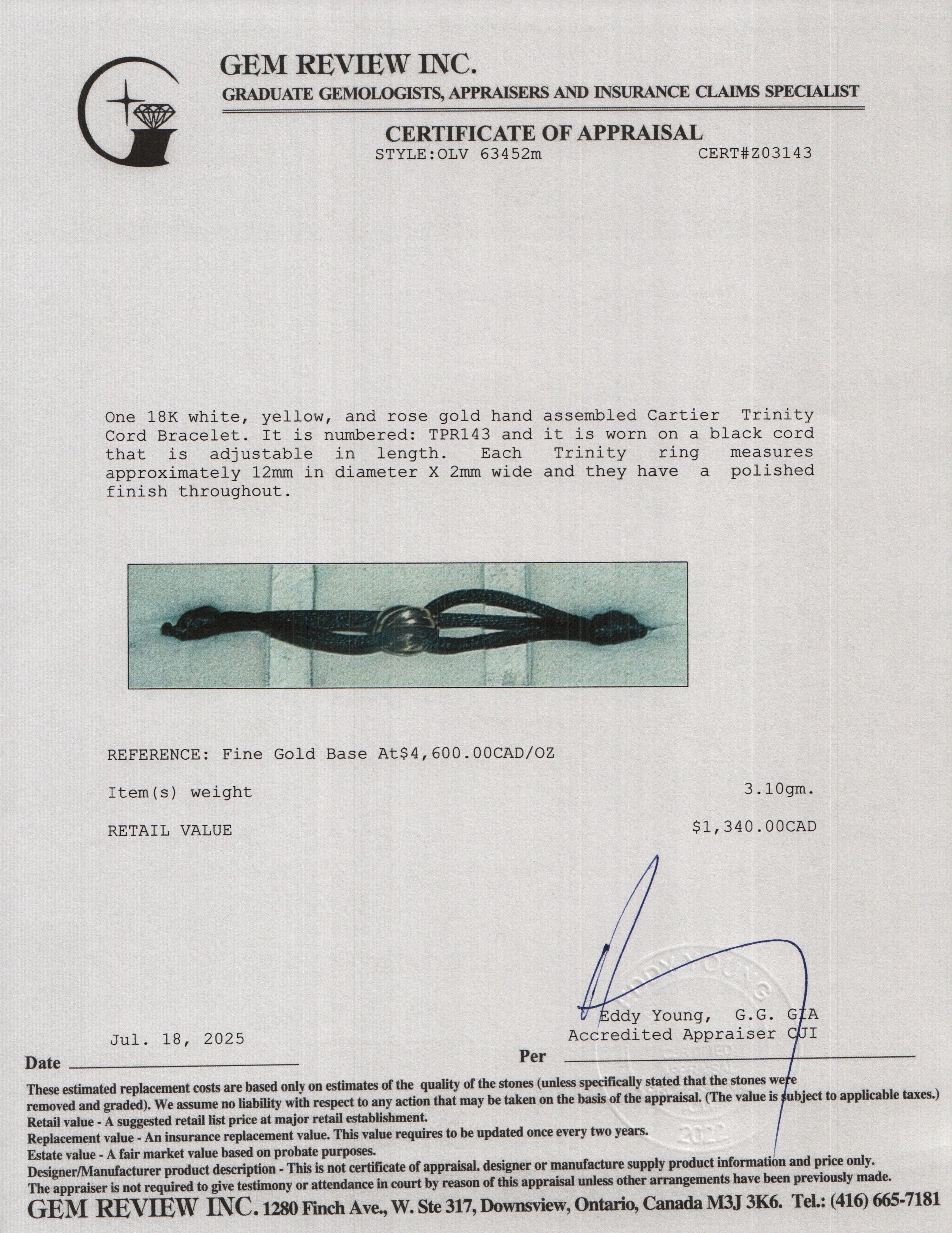 Cartier 2023 18k White, Yellow & Rose Gold Trinity Cord Bracelet w/ Box & Certificate