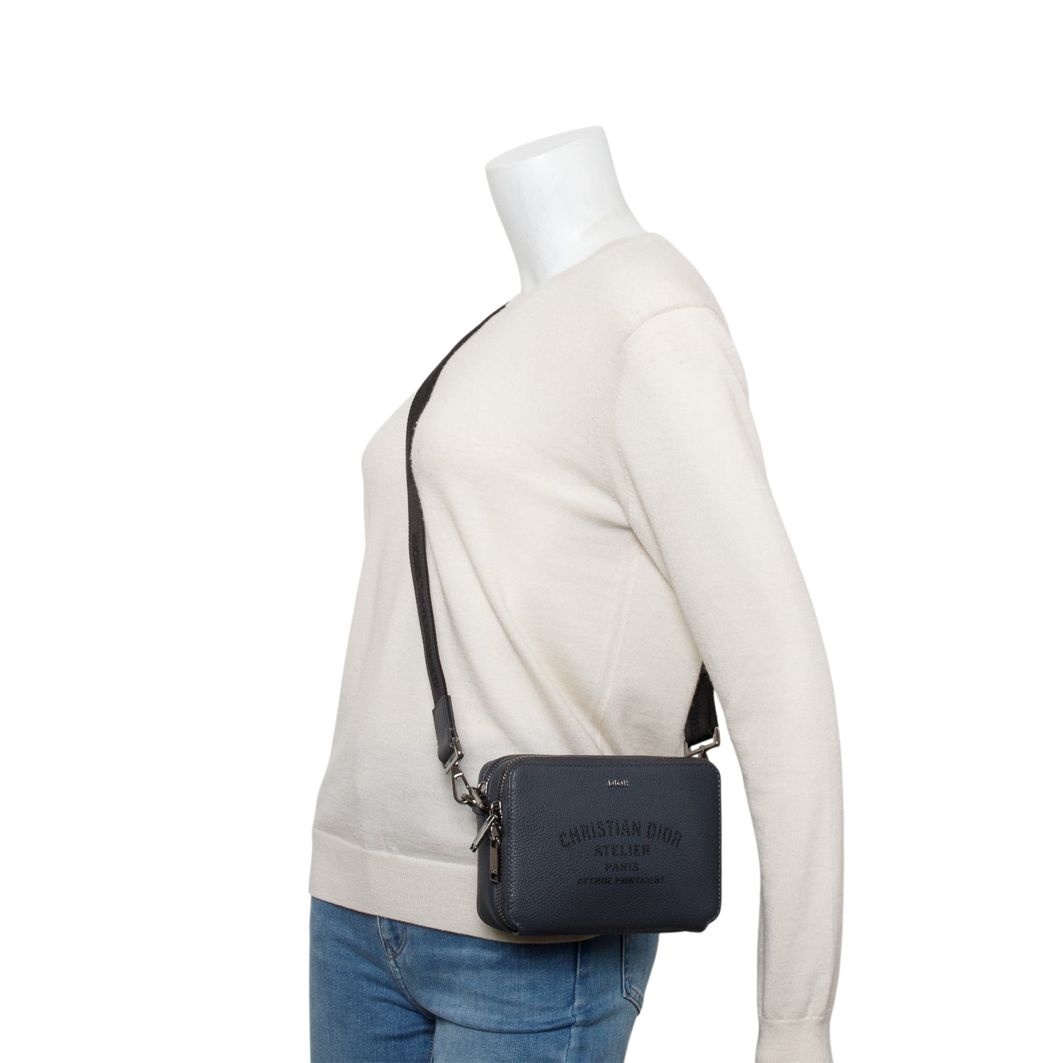 Christion Dior 2020 Grey Leather Double Zipped Pouch Crossbody w/ Strap