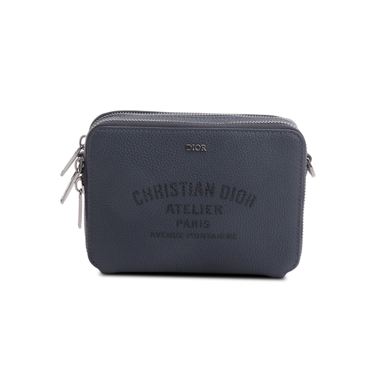Christion Dior 2020 Grey Leather Double Zipped Pouch Crossbody w/ Strap