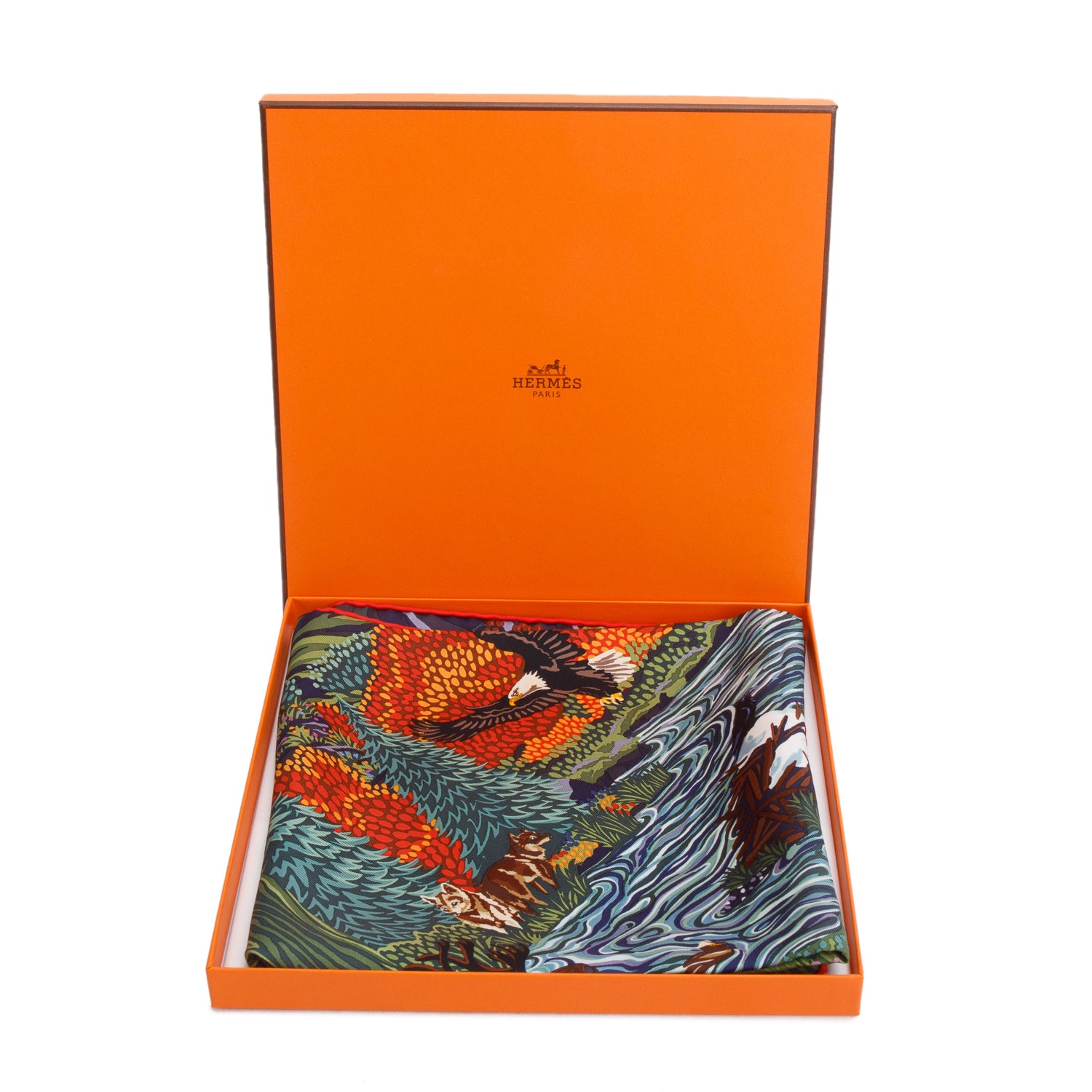Hermes Green/Multicolor 'Into The Canadian Wild' Silk Scarf 90 w