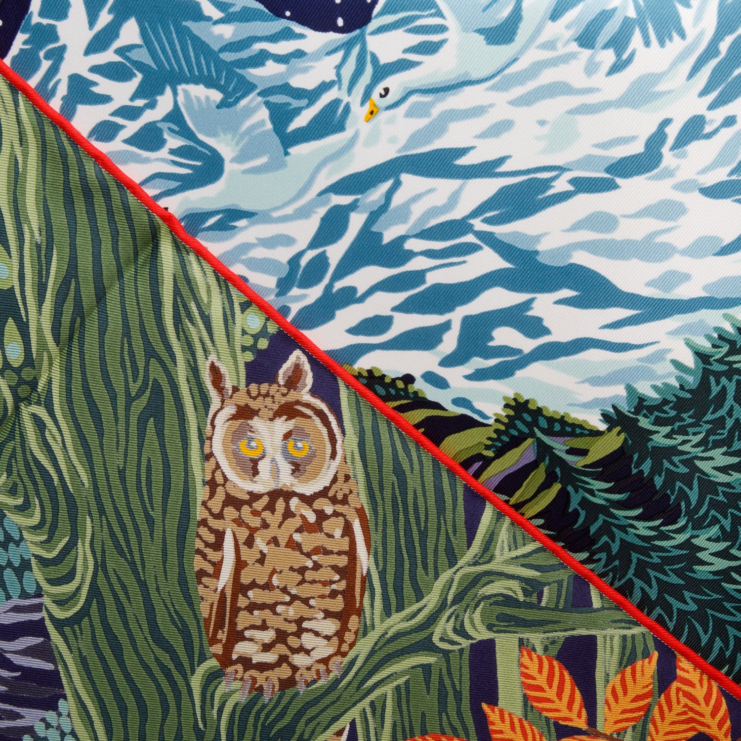 工芸品 HERMES Hermes Green/Multicolor 'Into The Canadian Wild' Silk Scarf 90 w