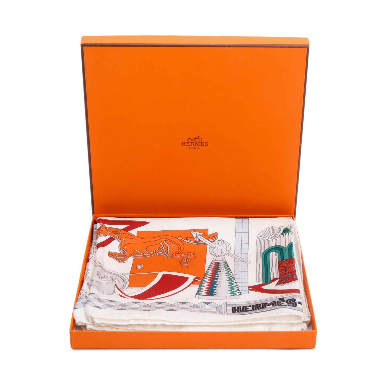 Hermes White/Multicolor 'Les Trophees' Silk Scarf 90 w/ Box