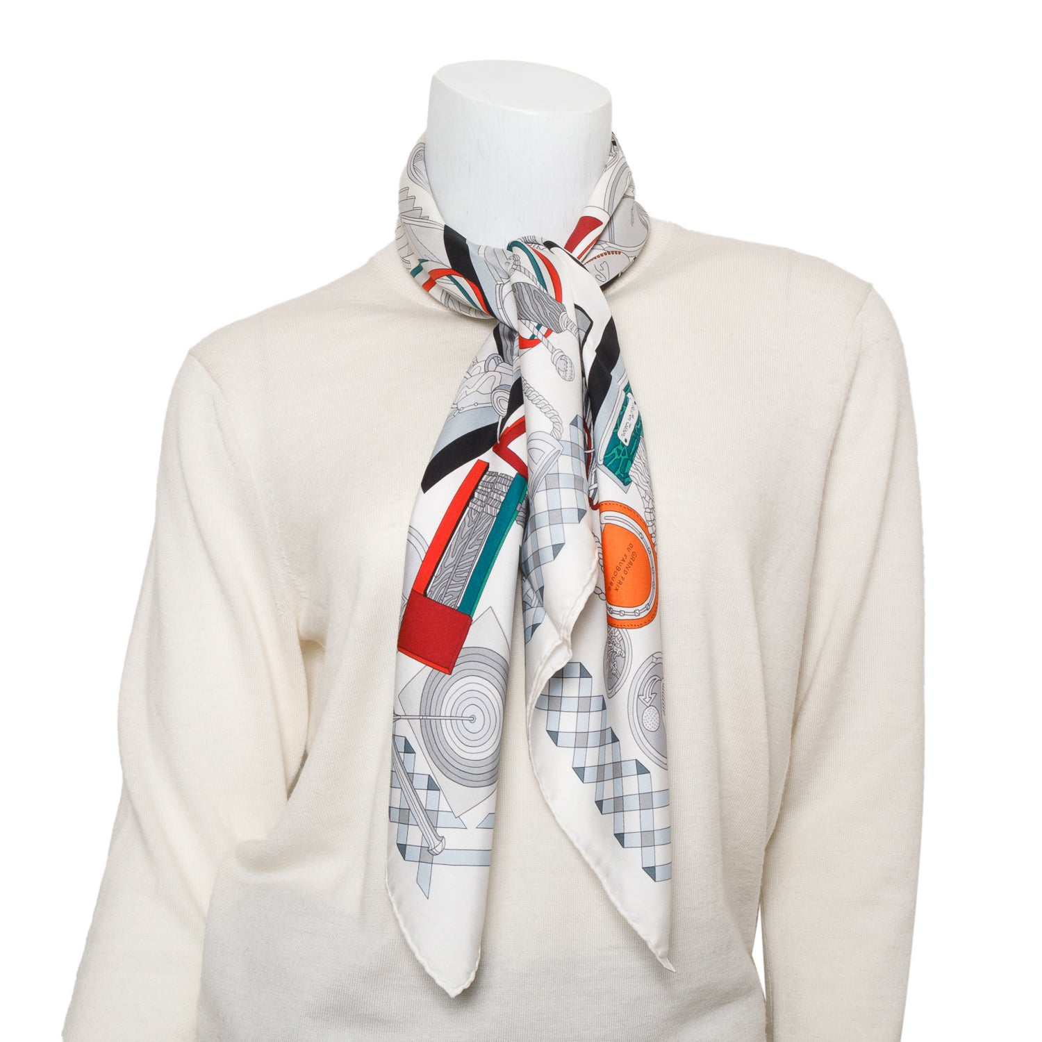 Hermes White/Multicolor 'Les Trophees' Silk Scarf 90 w/ Box