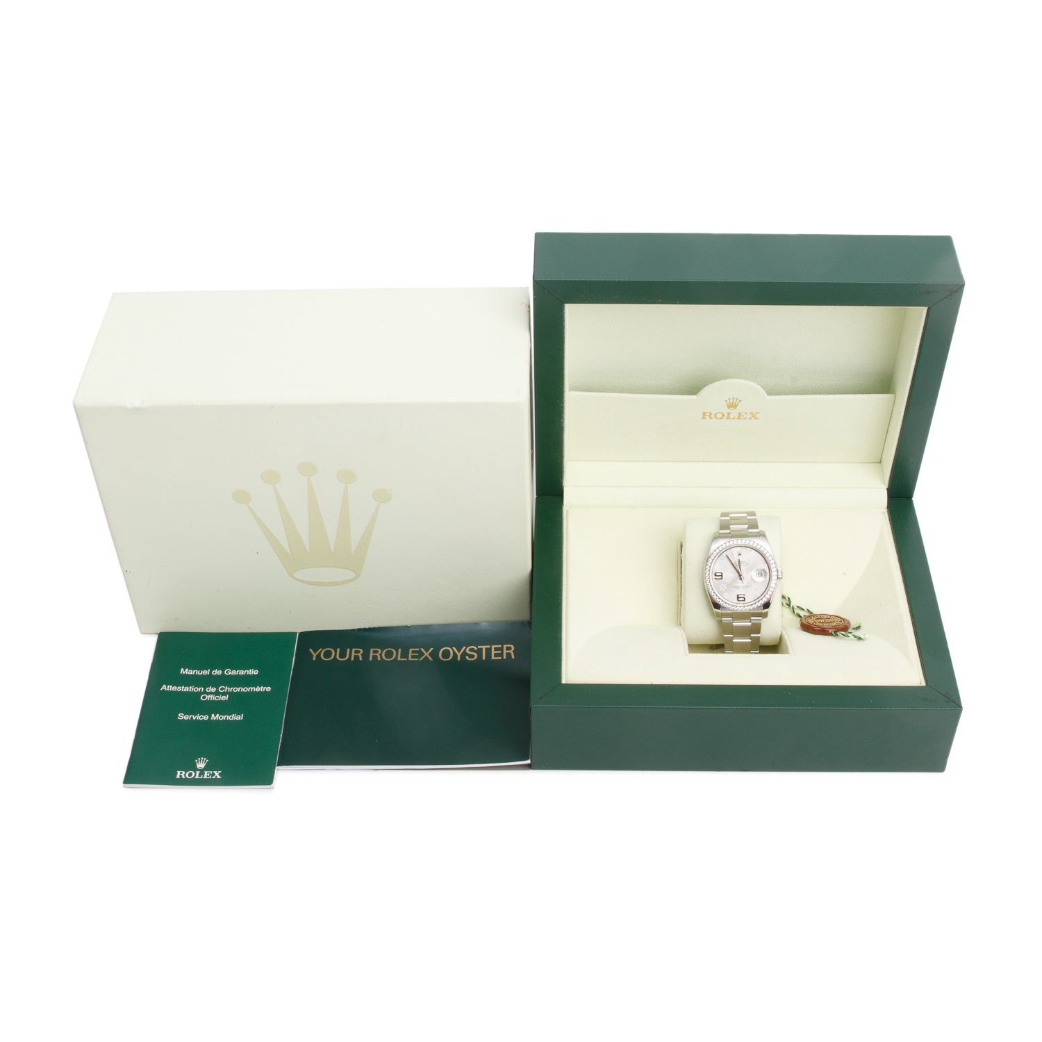 Rolex Stainless Steel Datejust Diamond Bezel 36 MM Datejust Watch Silver Floral Dial 116244 w/ Box