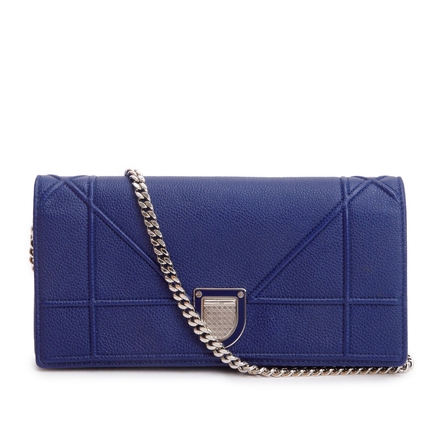 Christian Dior Blue Grained Calfskin Leather Diorama Croisiere Wallet on Chain w/ Box