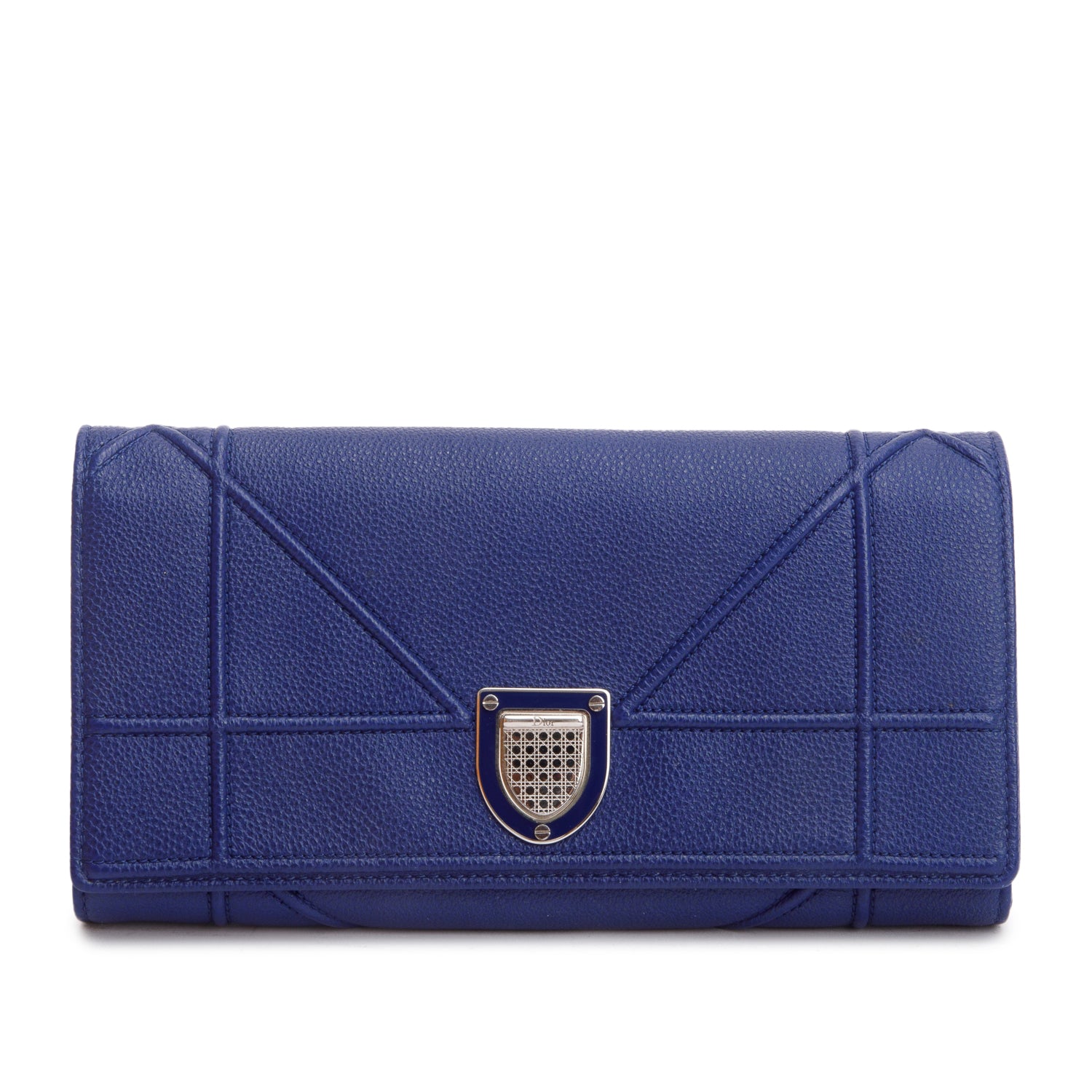 Christian Dior Blue Grained Calfskin Leather Diorama Croisiere Wallet on Chain w/ Box