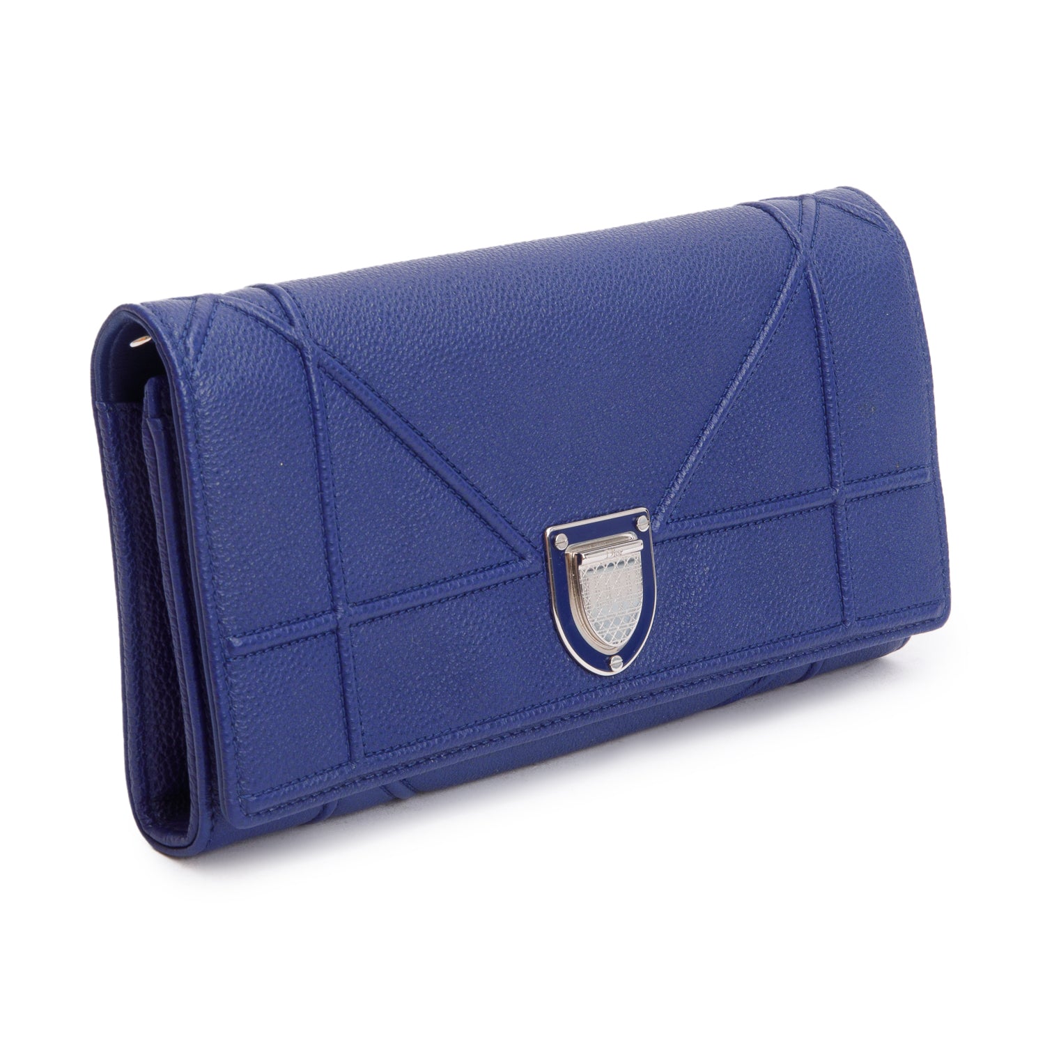 Christian Dior Blue Grained Calfskin Leather Diorama Croisiere Wallet on Chain w/ Box