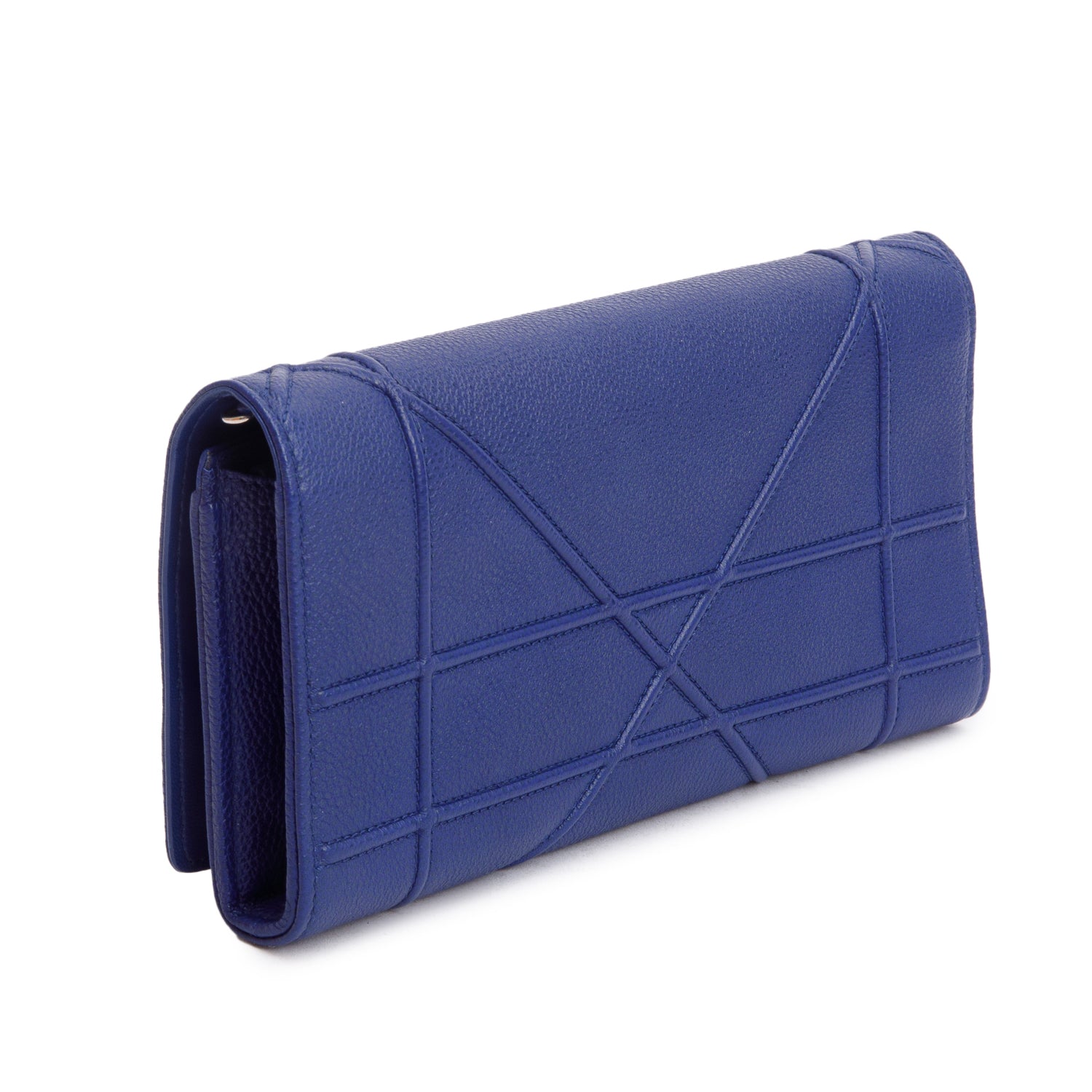 Christian Dior Blue Grained Calfskin Leather Diorama Croisiere Wallet on Chain w/ Box