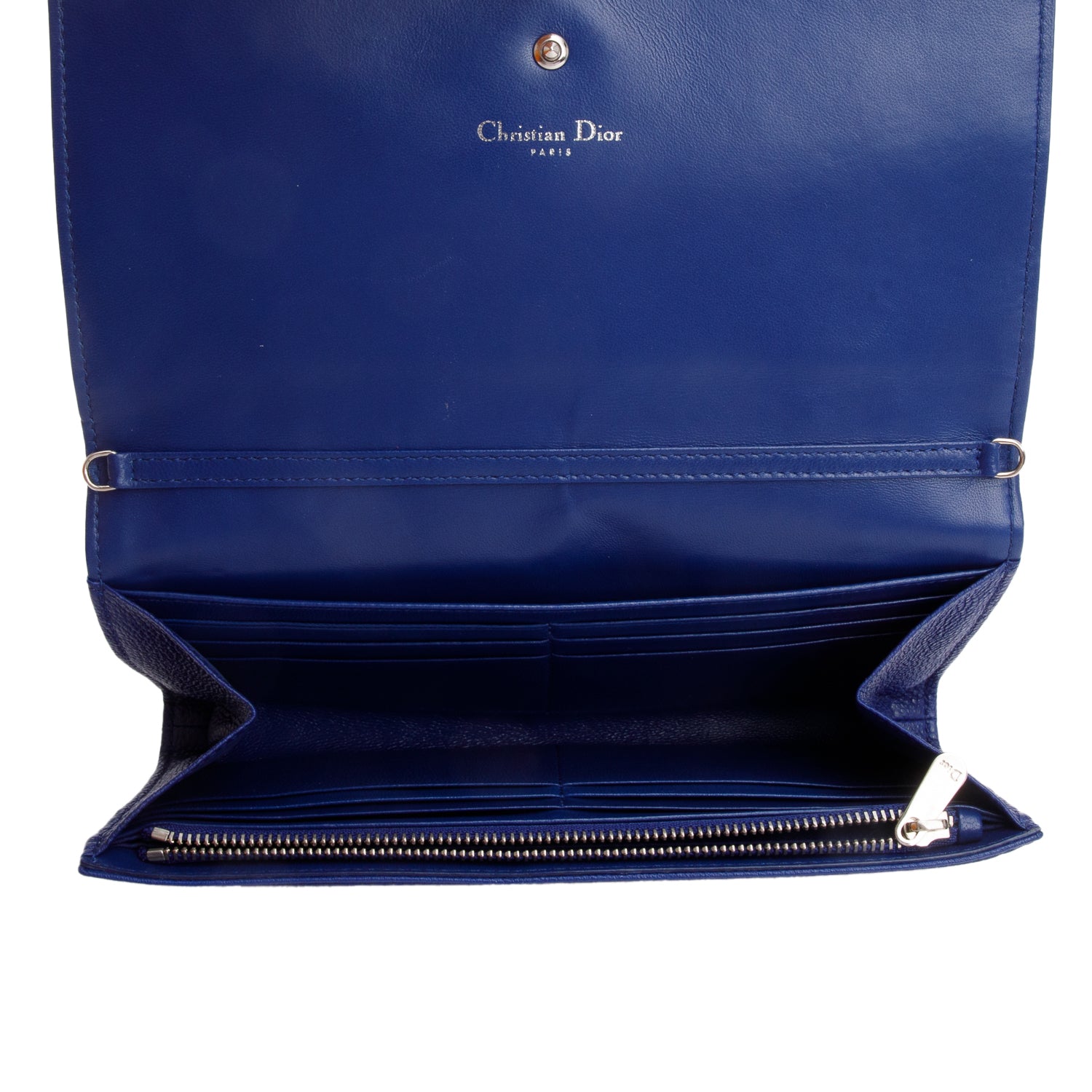 Christian Dior Blue Grained Calfskin Leather Diorama Croisiere Wallet on Chain w/ Box