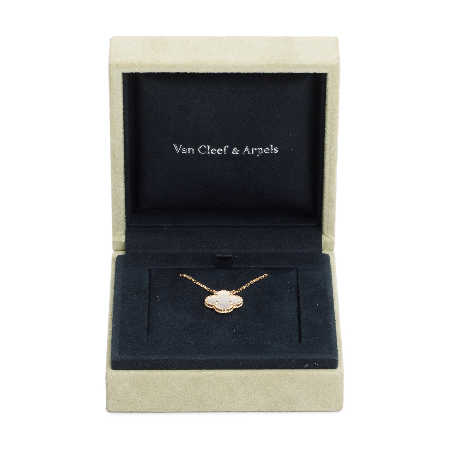 Van Cleef & Arpels 18k Yellow Gold Vintage Alhambra Mother of Pearl Pendant Necklace w/ Box