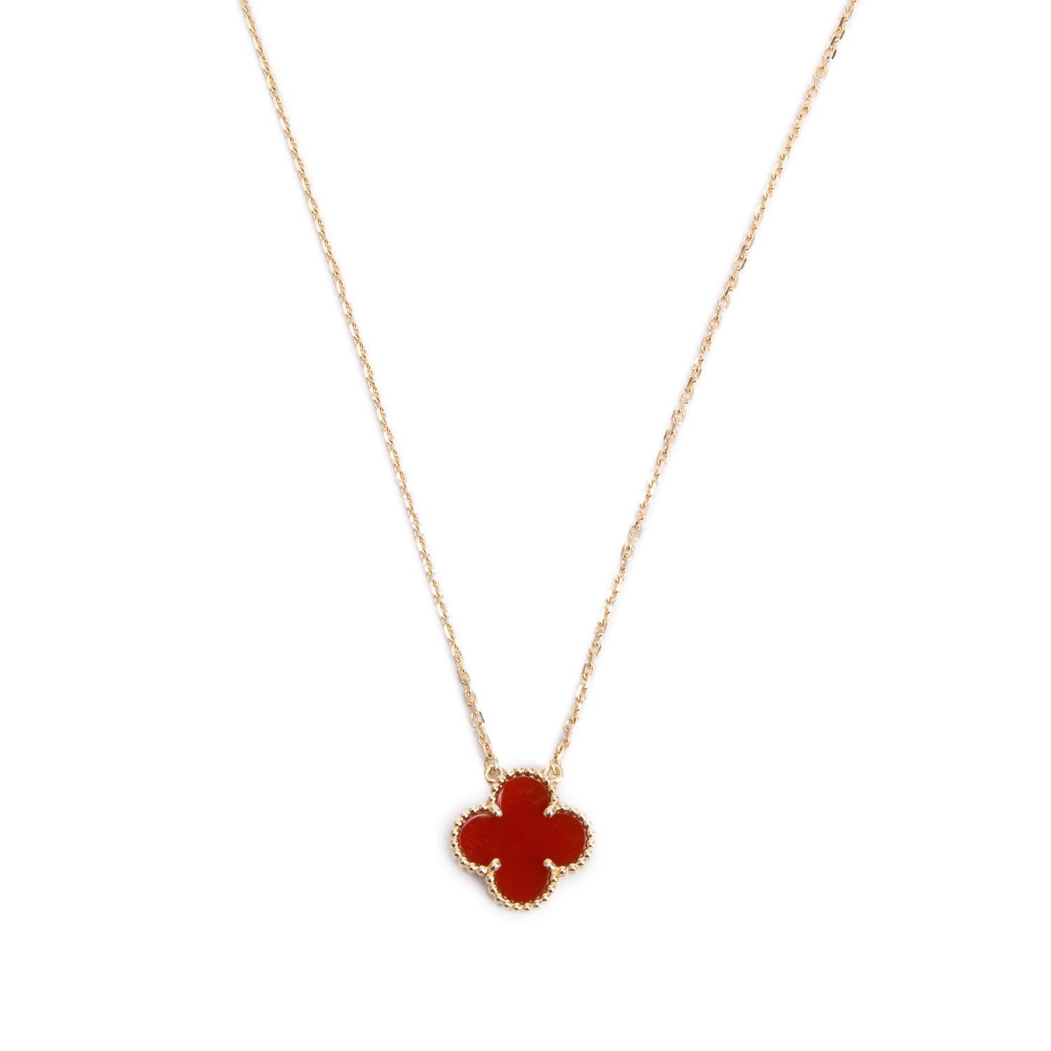 Van Cleef & Arpels 18k Yellow Gold Vintage Alhambra Carnelian Pendant Necklace w/ Box & Receipt