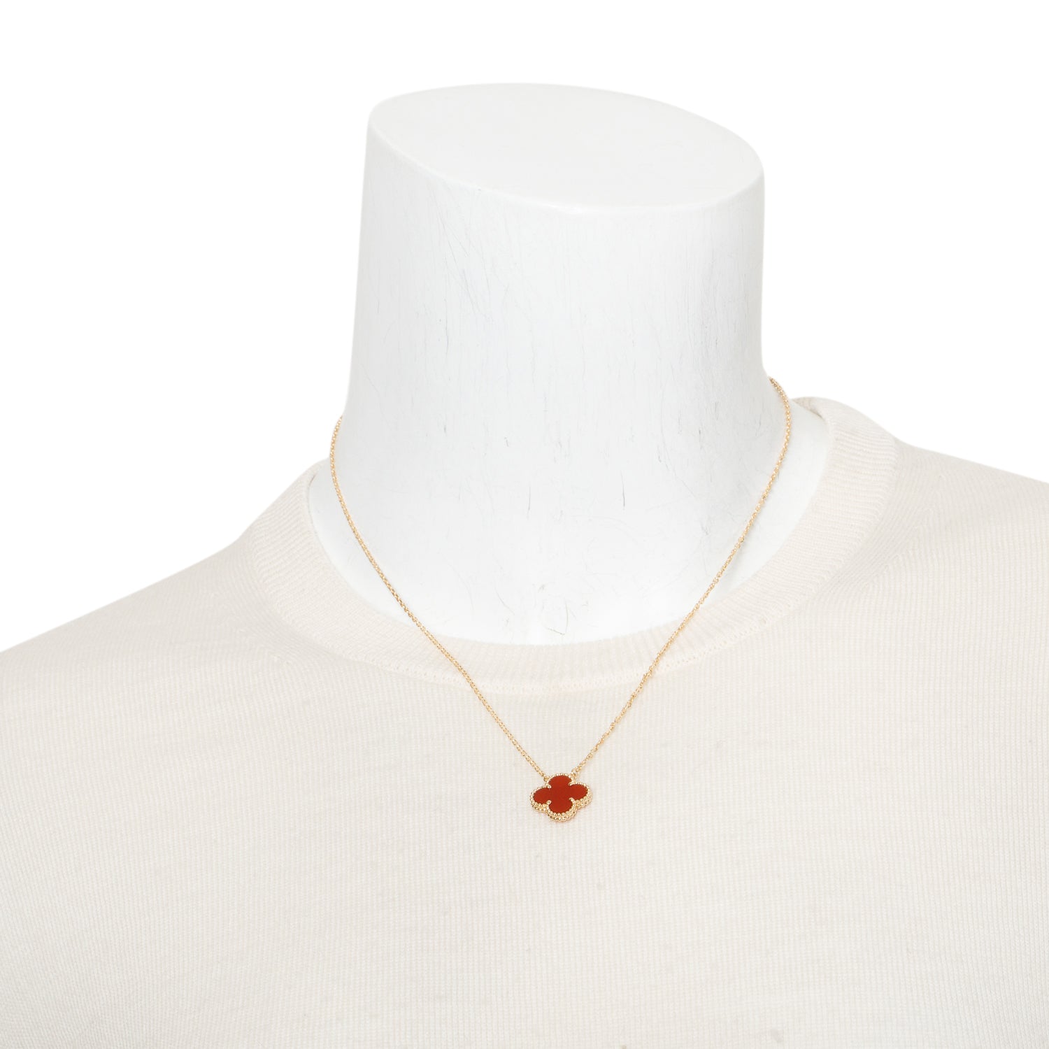 Van Cleef & Arpels 18k Yellow Gold Vintage Alhambra Carnelian Pendant Necklace w/ Box & Receipt