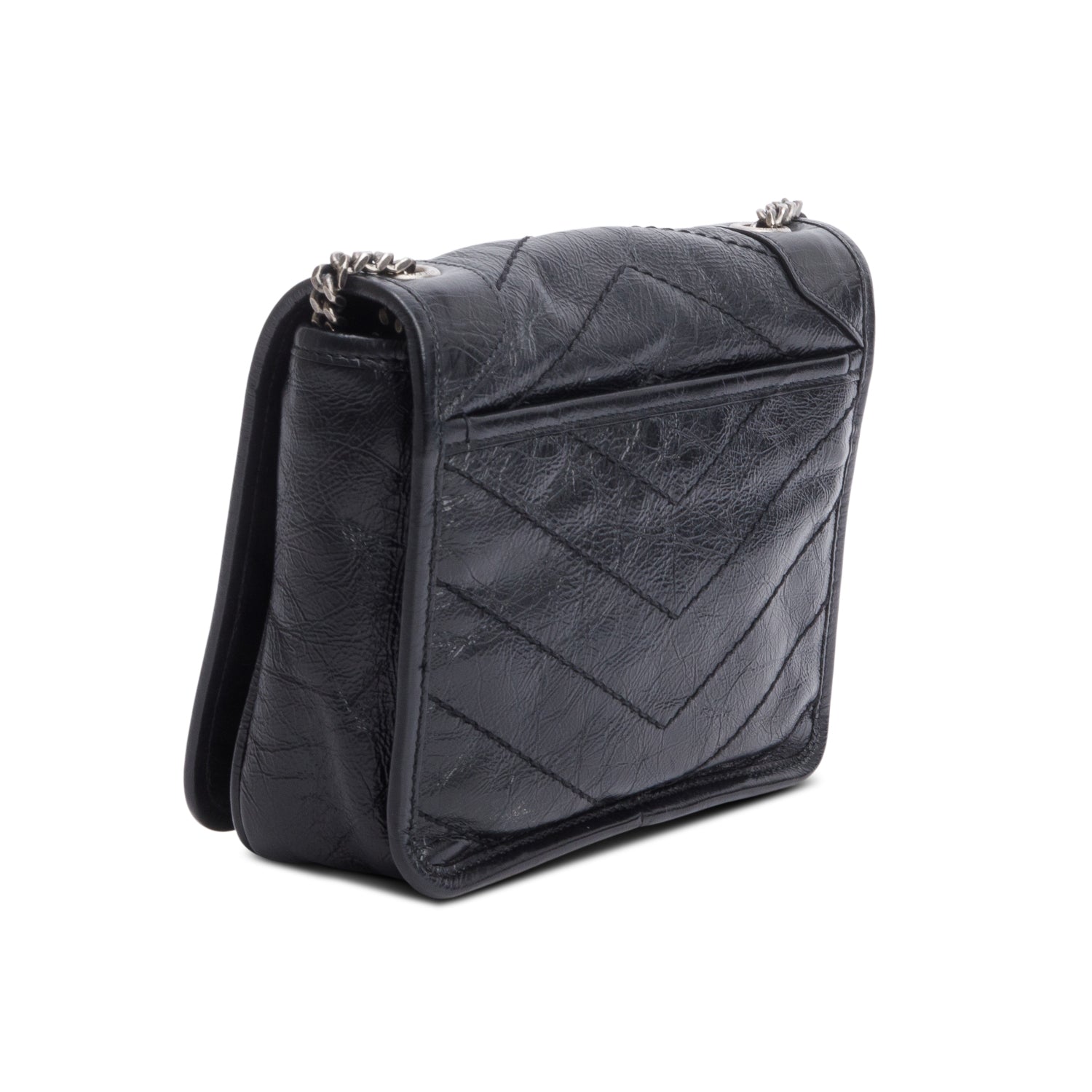 Saint Laurent Black Crinkled Calfskin Matelasse Leather Niki Chain Wallet
