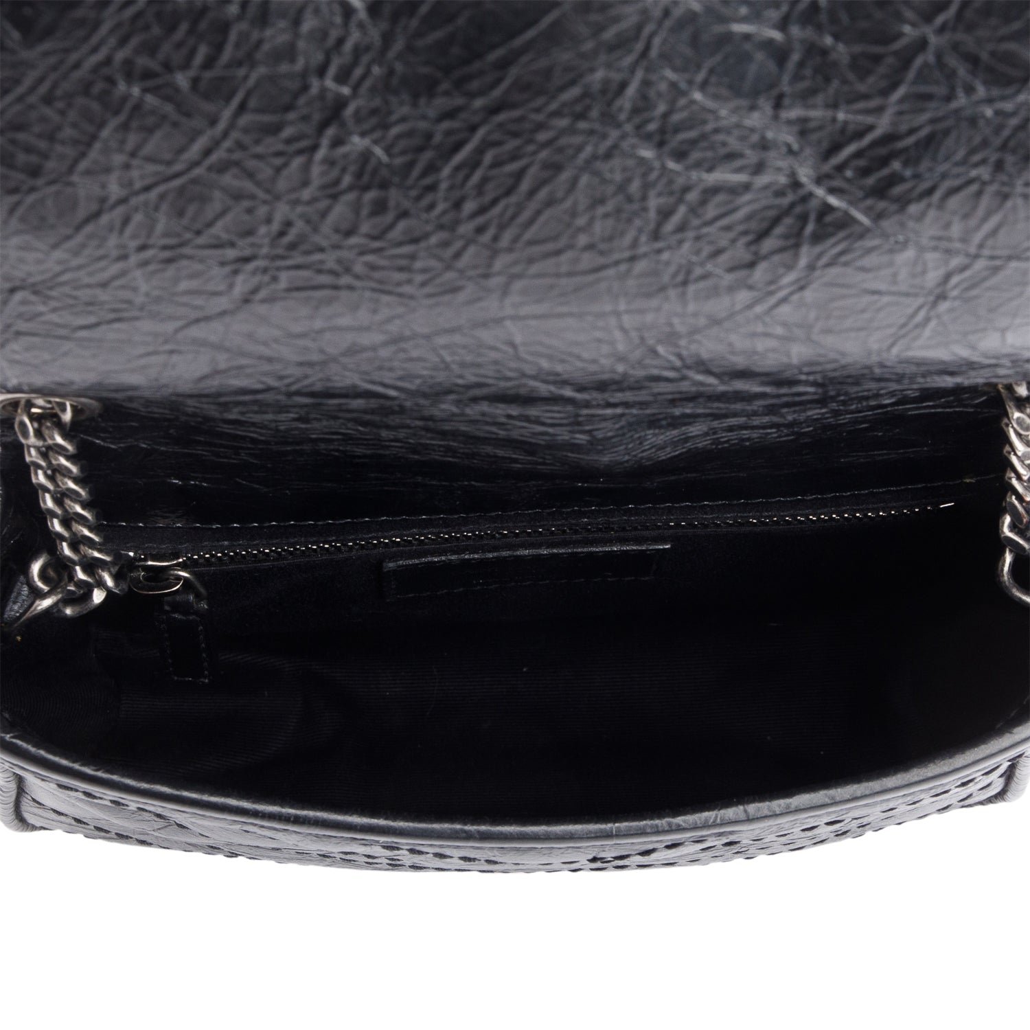 Saint Laurent Black Crinkled Calfskin Matelasse Leather Niki Chain Wallet