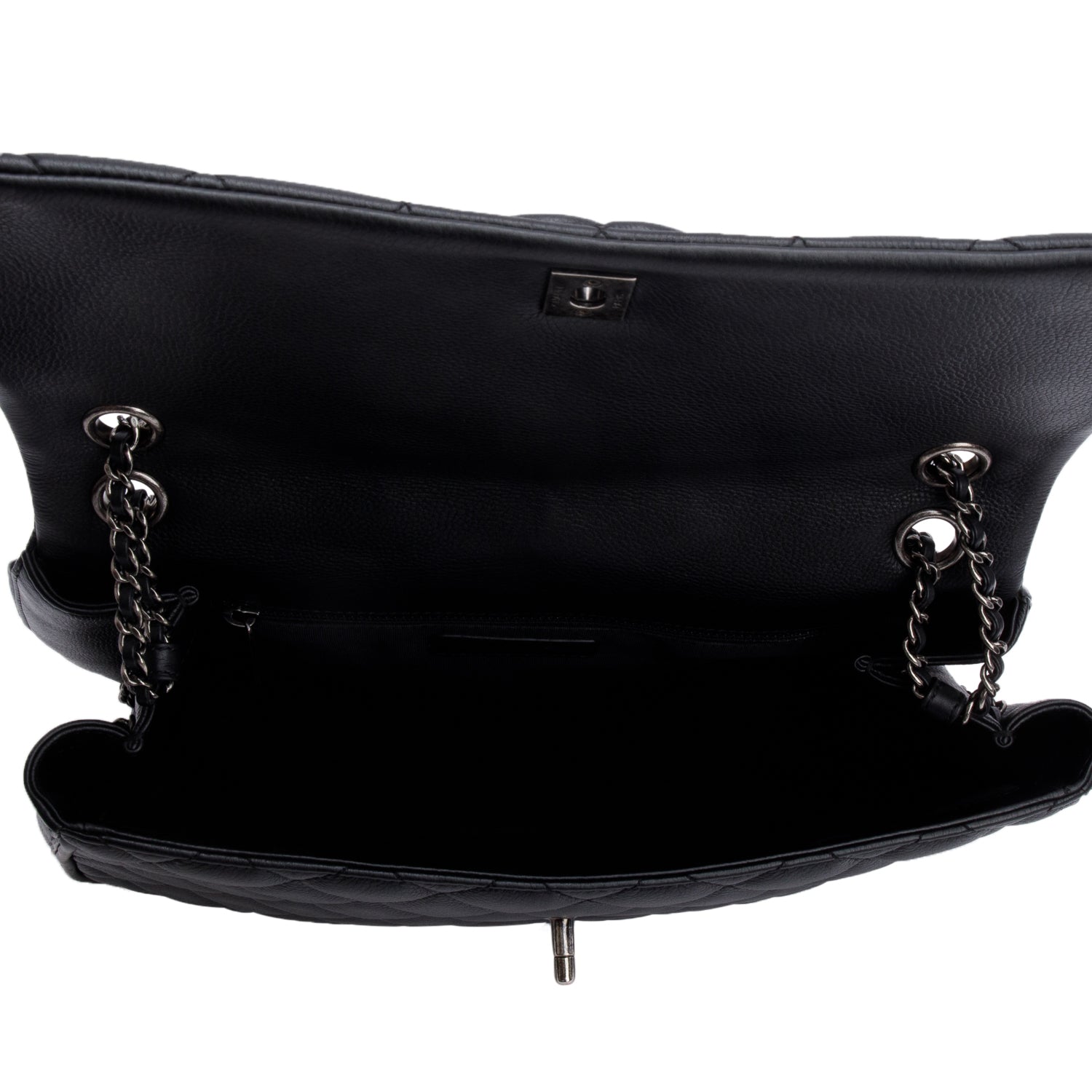 Chanel Black Quilted Calfskin Leather Large Frame In Chain Flap Bag w/ Authenticity Card