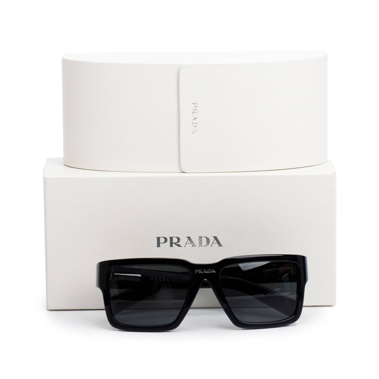 Prada SPR 10Y Black Acetate Square Sunglasses w/ Box & Case