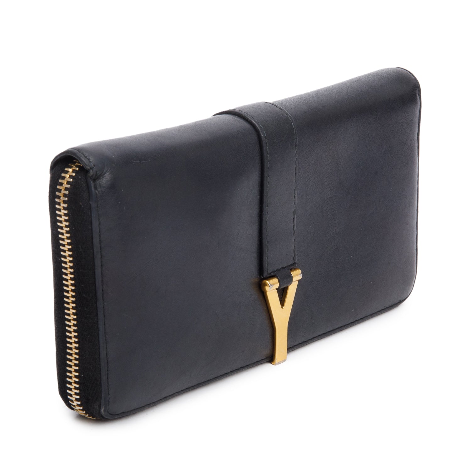 Saint Laurent Black Calfskin Y Ligne Zip Around Wallet w/ Box