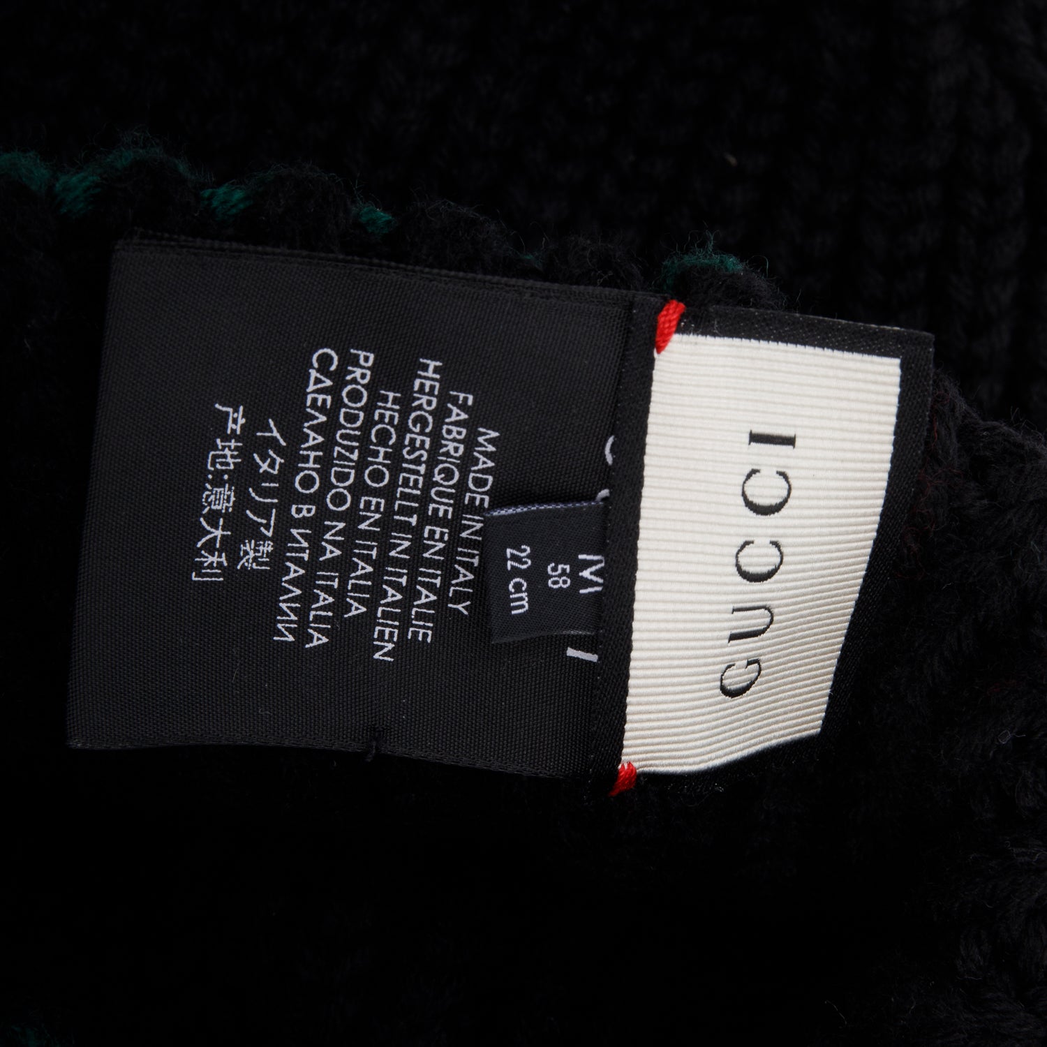 Gucci Black Wool Web Beanie, Size M 58
