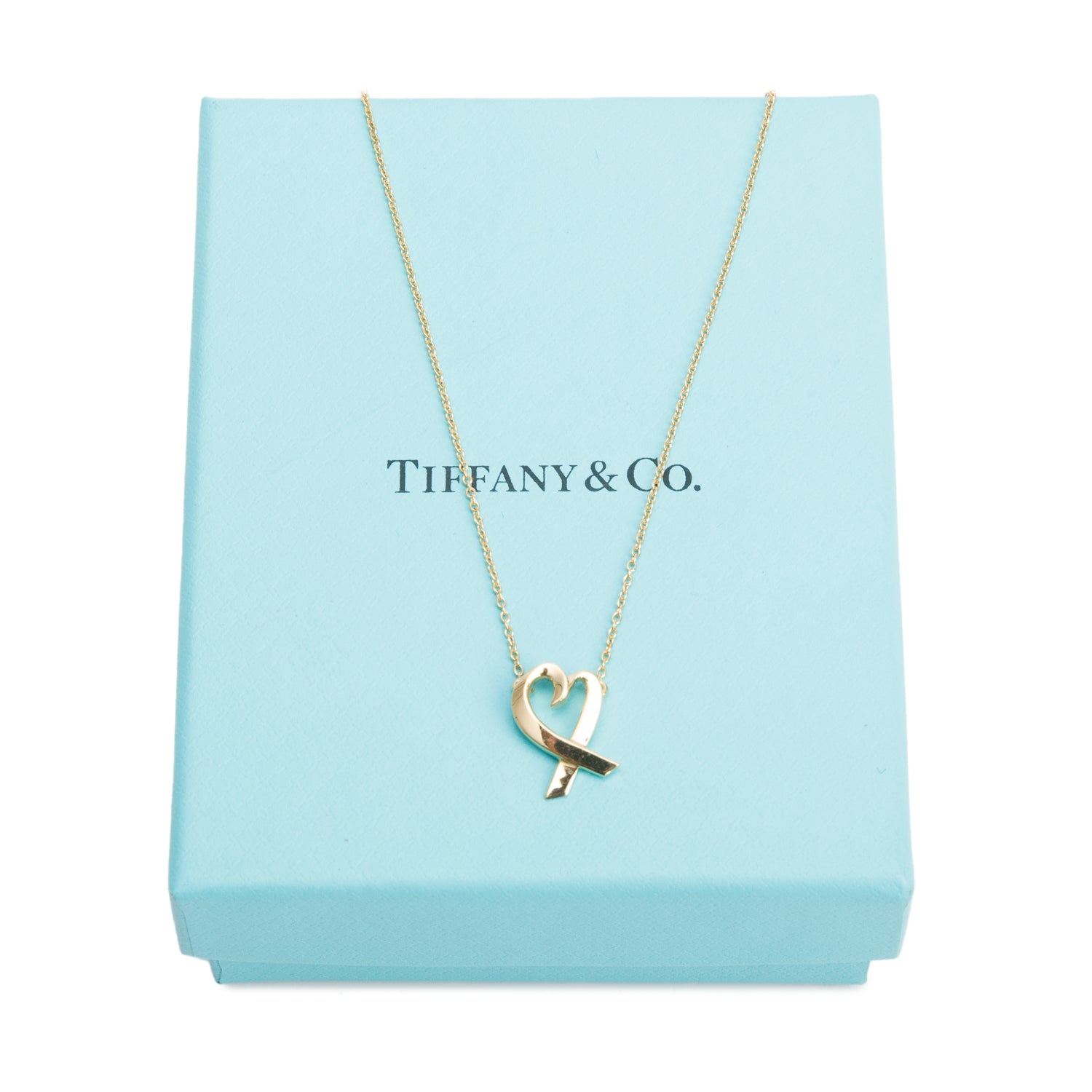 Tiffany & Co. Paloma Picasso 18k Yellow Gold Small Loving Heart Pendant Necklace w/ Box