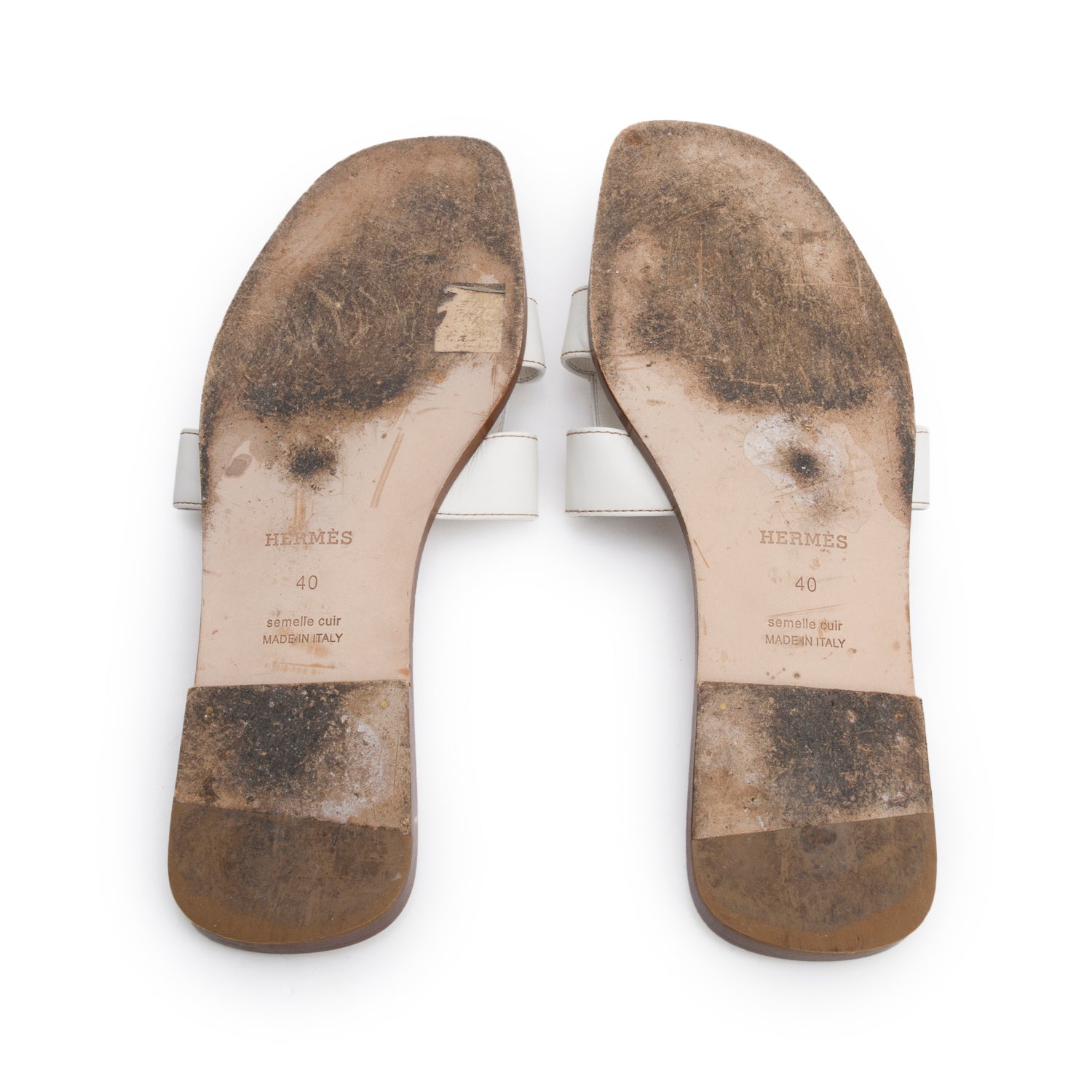 Hermes Blanc Box Leather Oran Sandals, Size 40