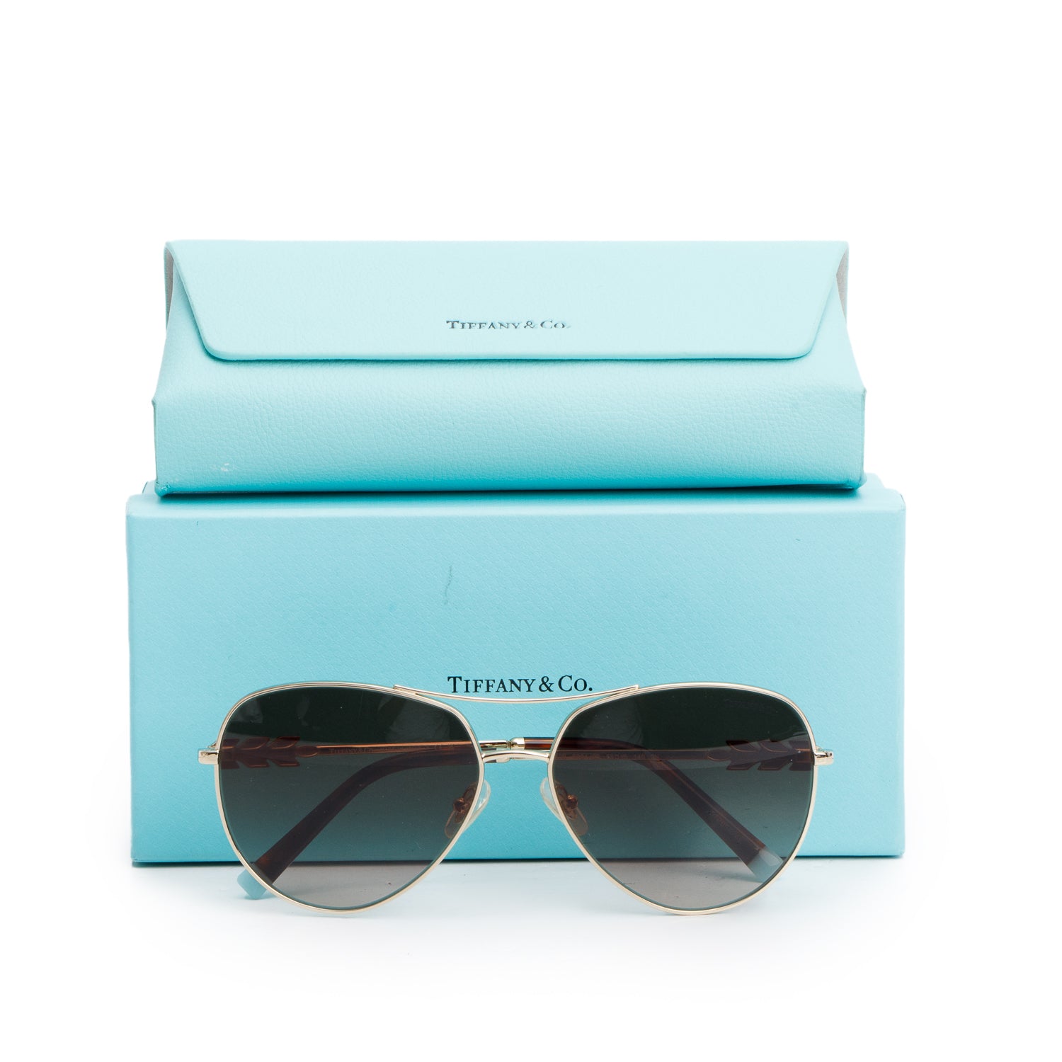Tiffany & Co. TF3083B Gold Tone Metal Crystal Aviator Sunglasses w/ Box & Case