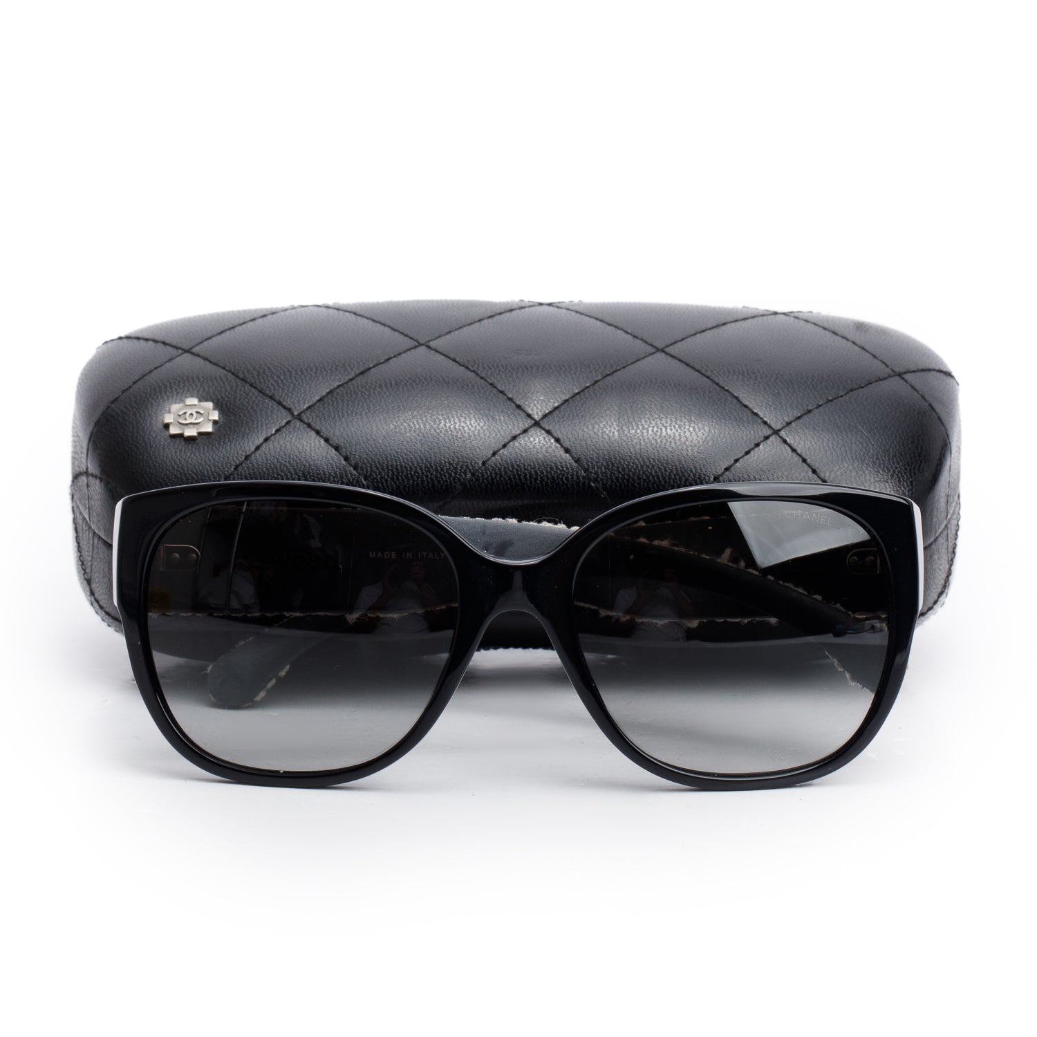 Chanel 5237 Black Acetate Tweed CC Sunglasses w/ Case