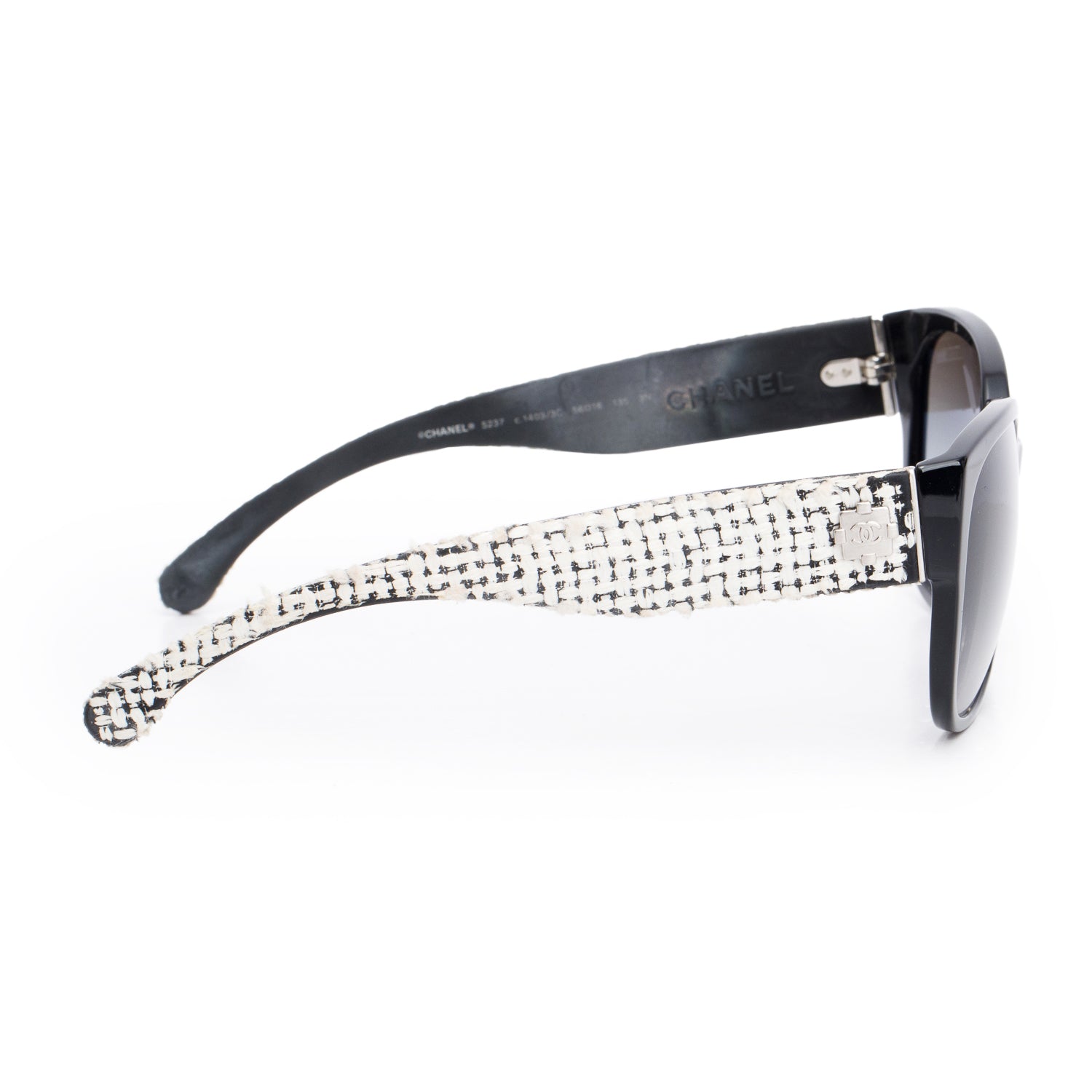 Chanel 5237 Black Acetate Tweed CC Sunglasses w/ Case