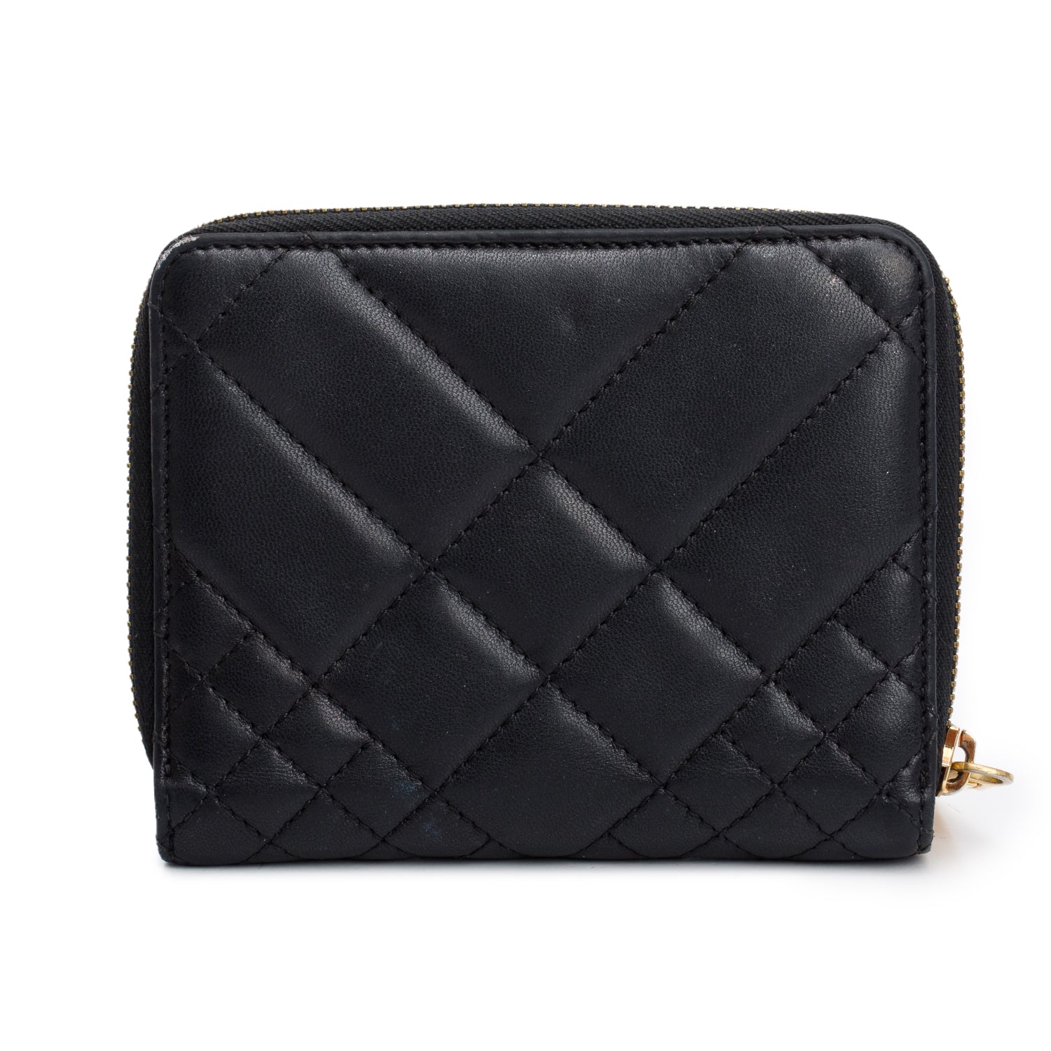 Versace Black Nappa Quilted Leather Compact Zip Around Wallet