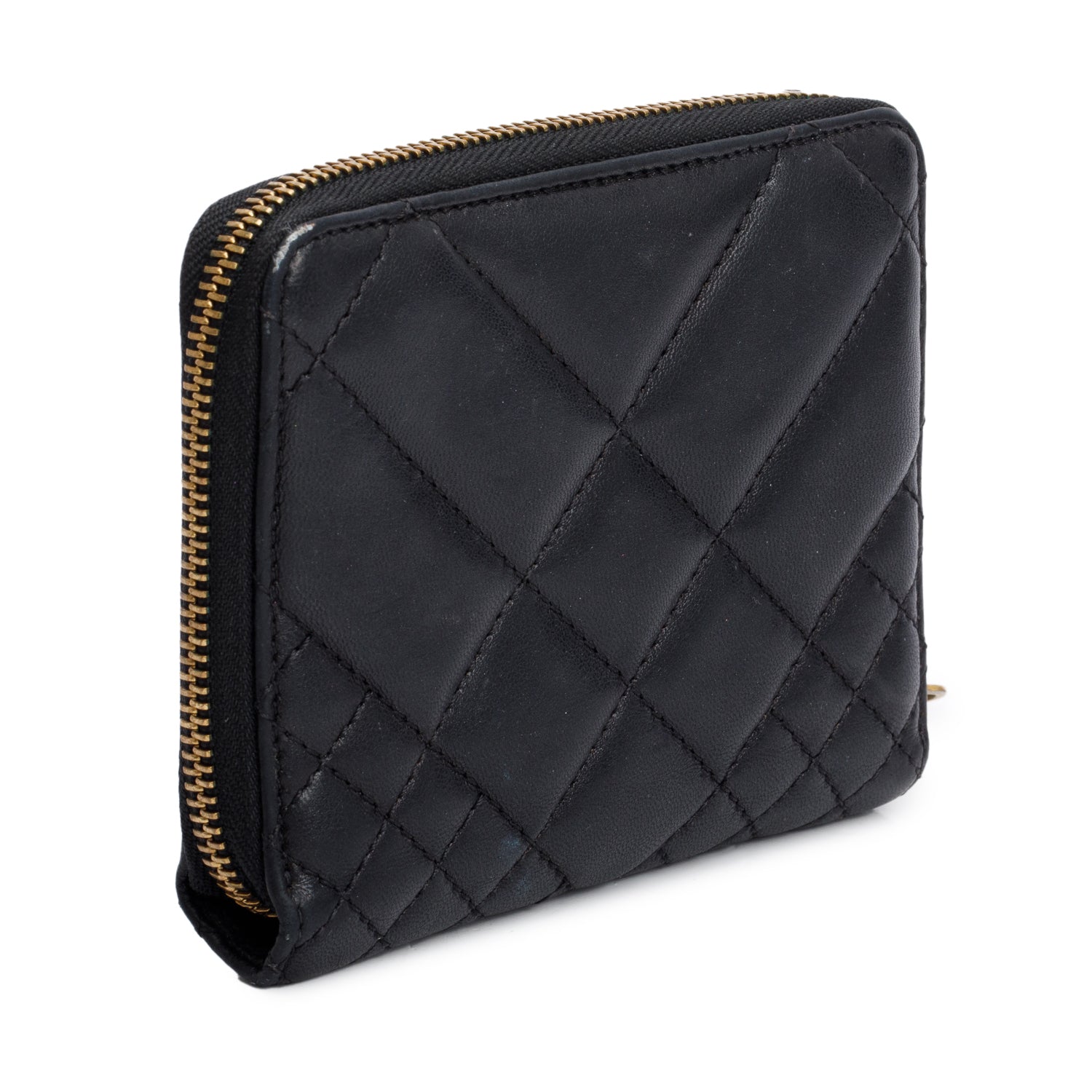 Versace Black Nappa Quilted Leather Compact Zip Around Wallet