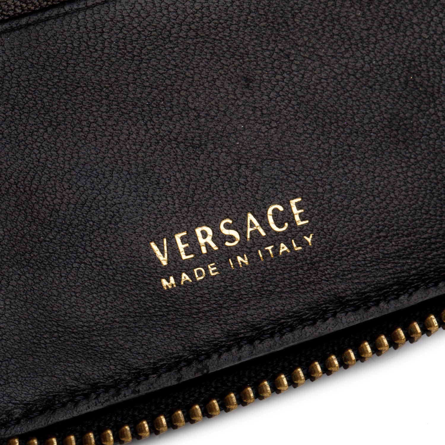 Versace Black Nappa Quilted Leather Compact Zip Around Wallet