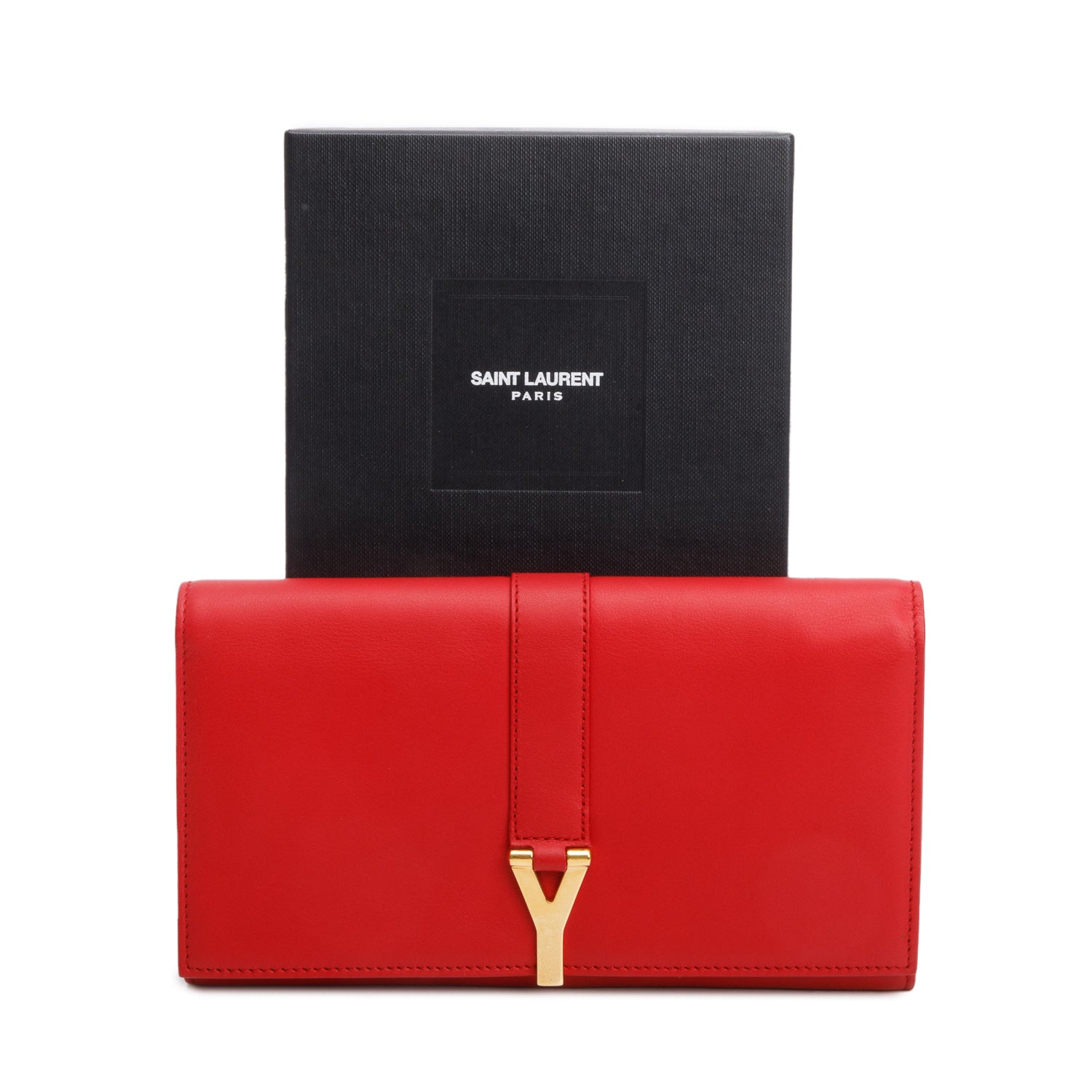 Saint Laurent Red Calfskin Classic Y Ligne Wallet w/ Box