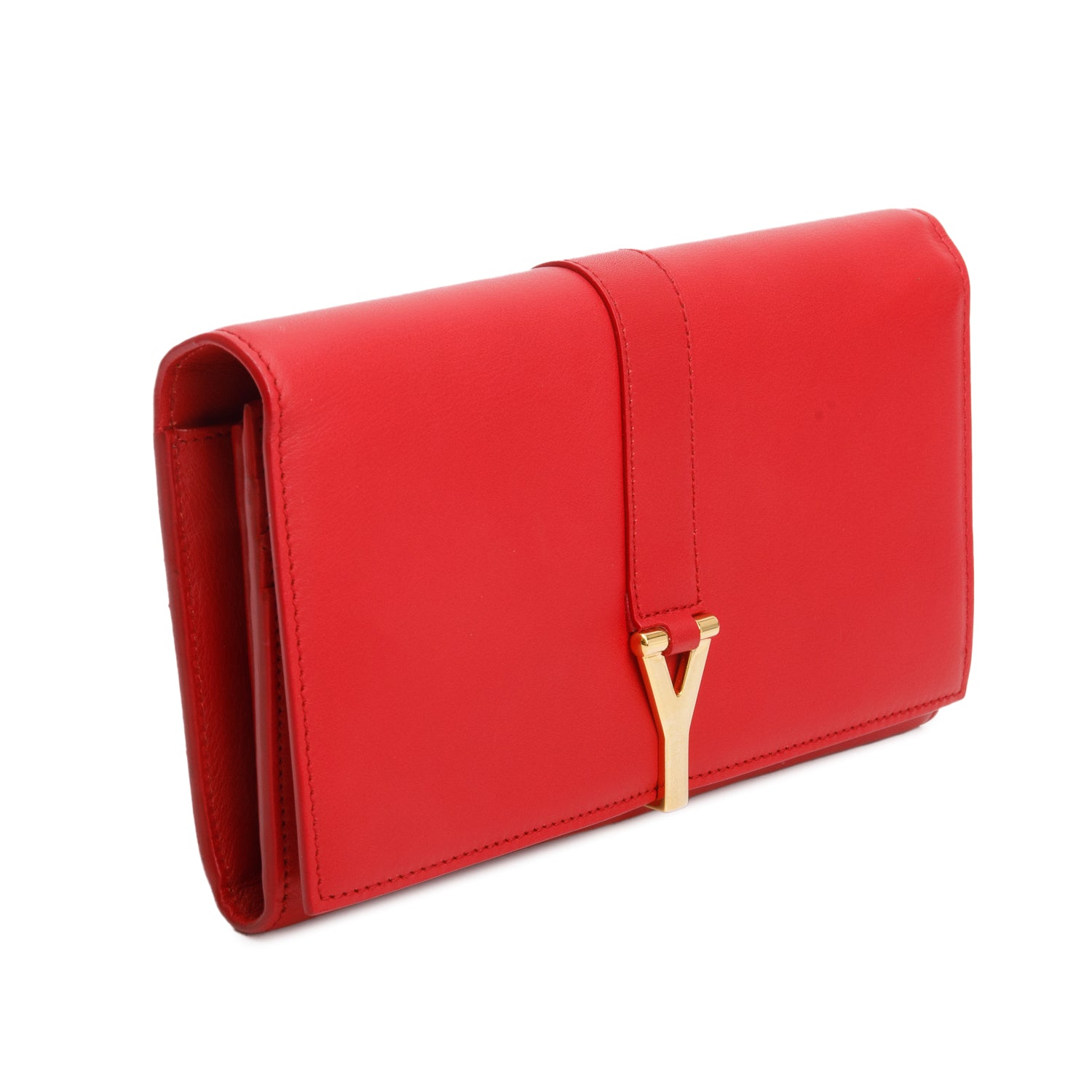 Saint Laurent Red Calfskin Classic Y Ligne Wallet w/ Box
