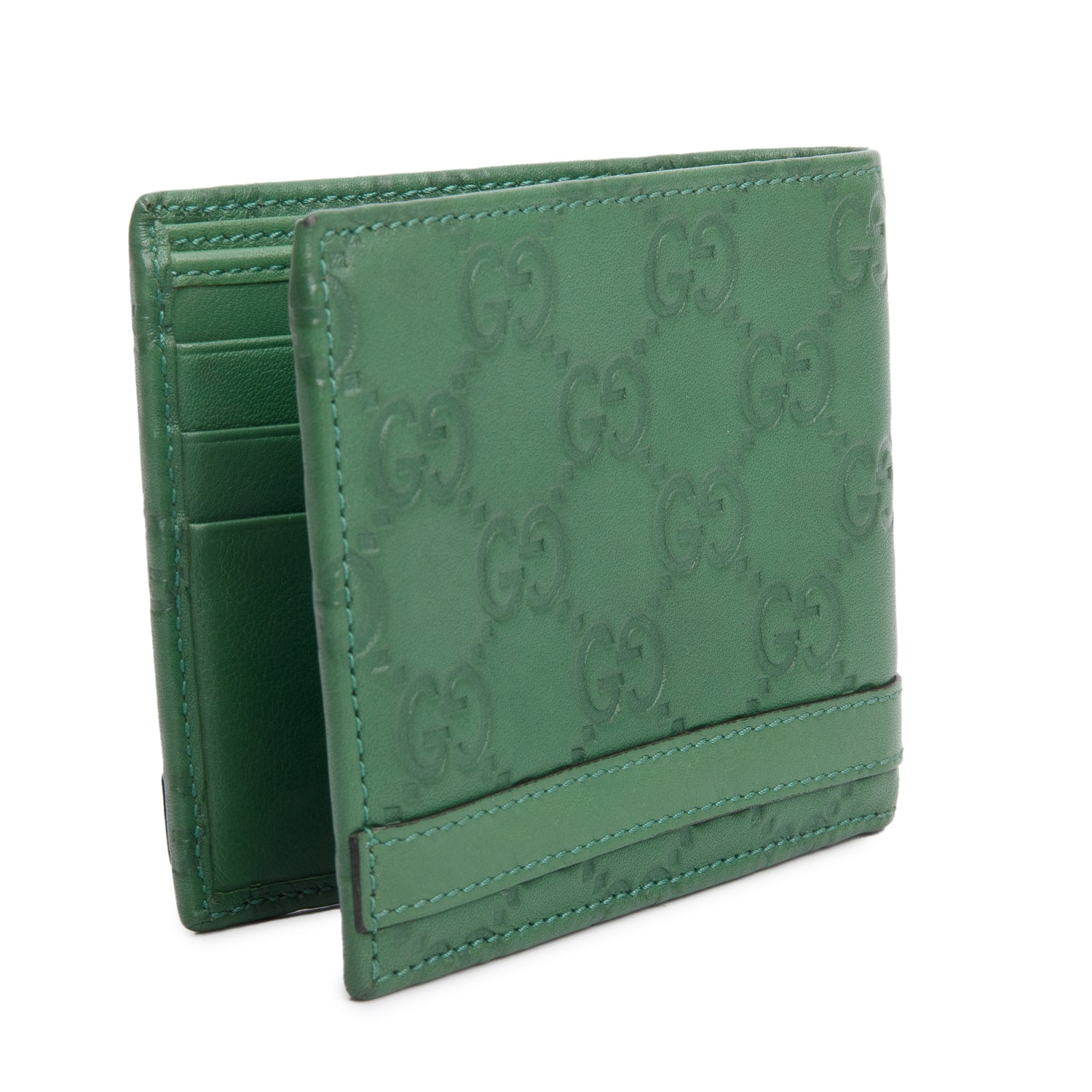Gucci Green GG Signature Leather Bifold Wallet w/ Box