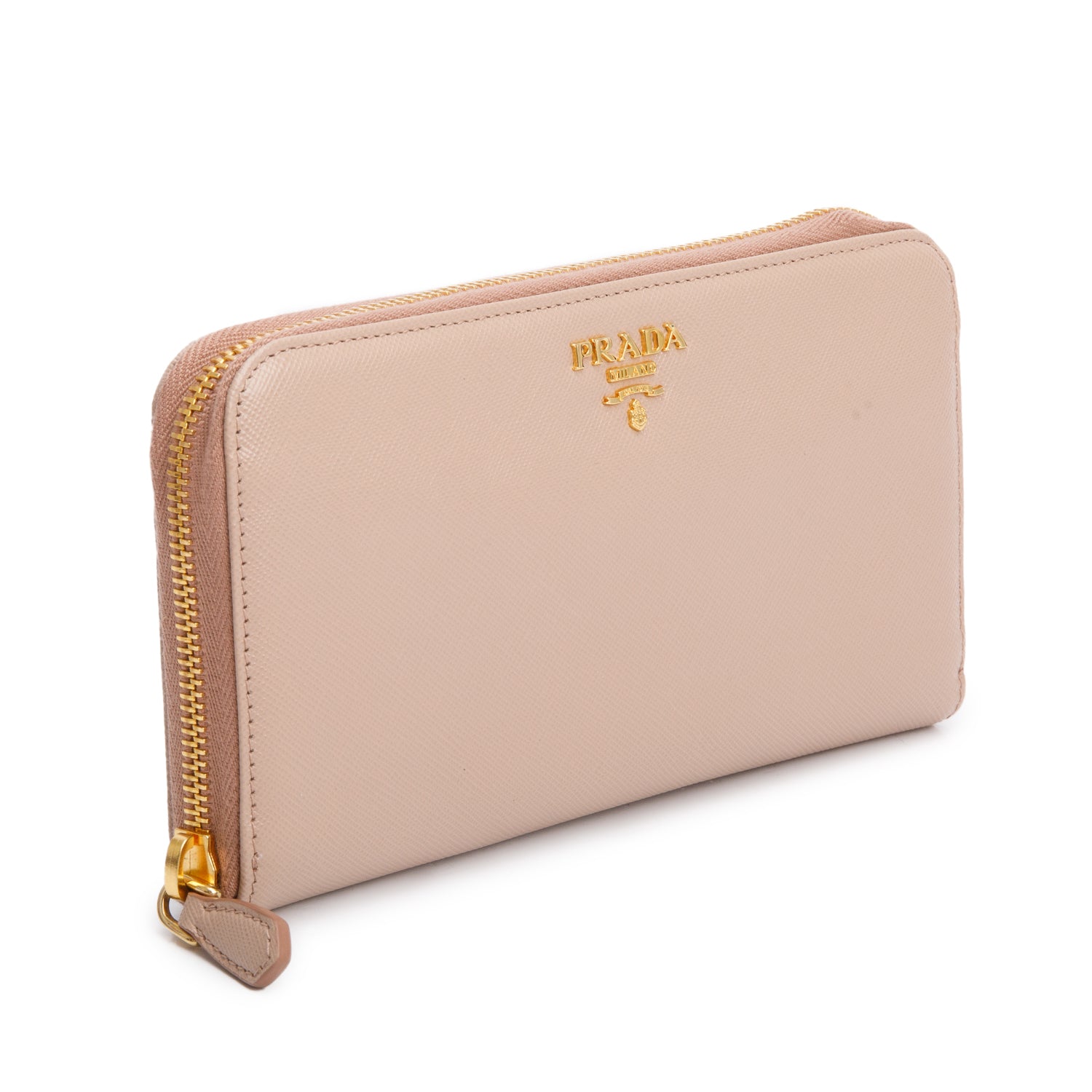 Prada Beige Saffiano Leather Zip Around Wallet w/ Box