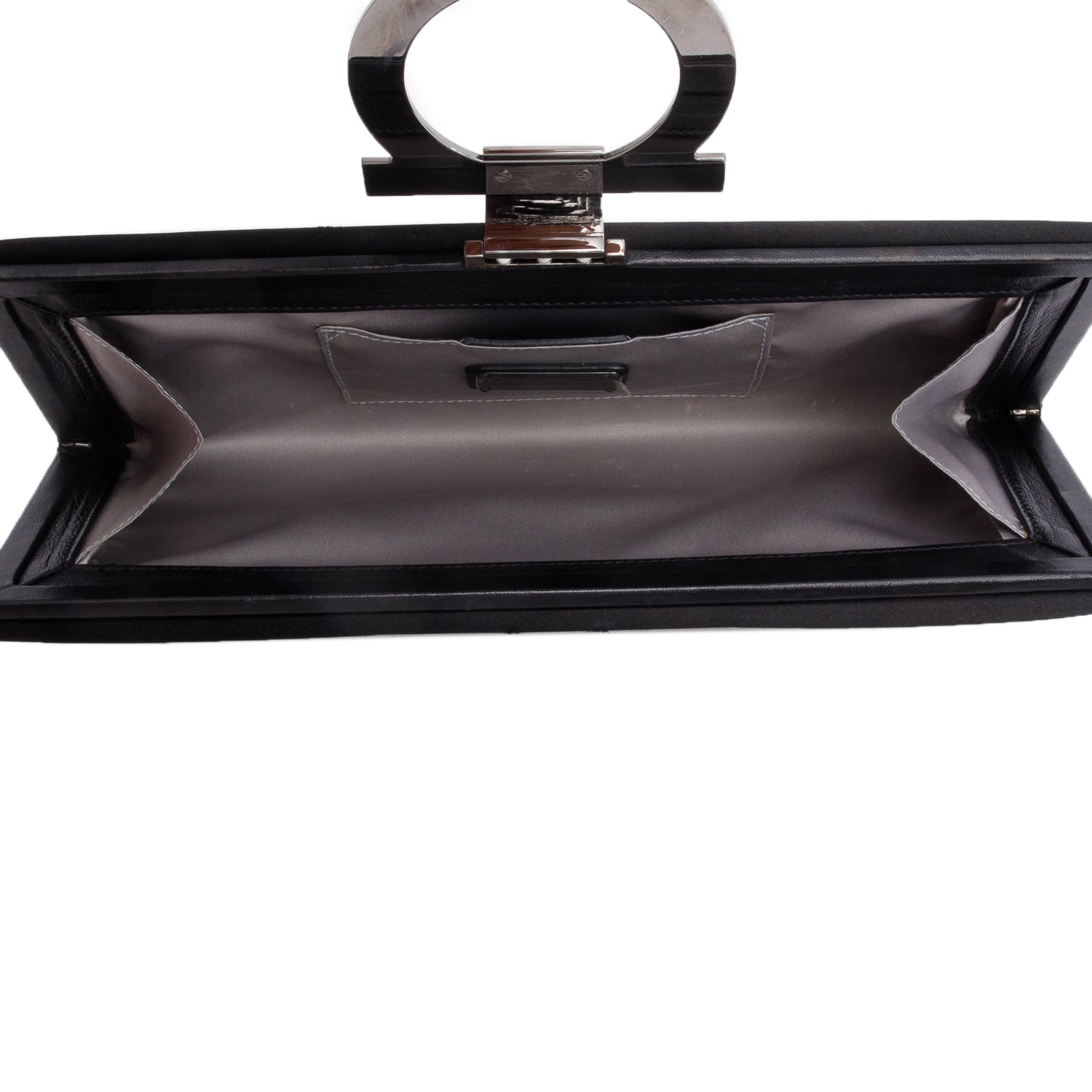 Ferragamo Black Satin Leather Musa Clutch Bag