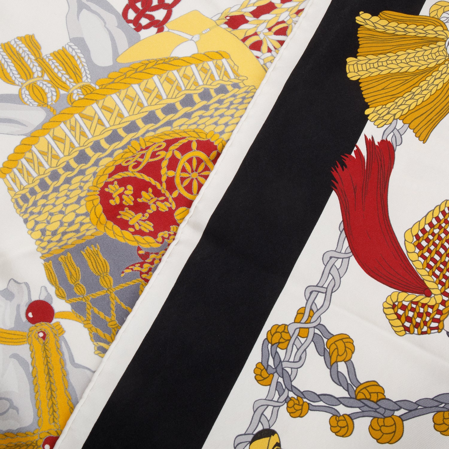 Hermes White/Multicolor 'Le Timbalier' Silk Scarf 90 w/ Box