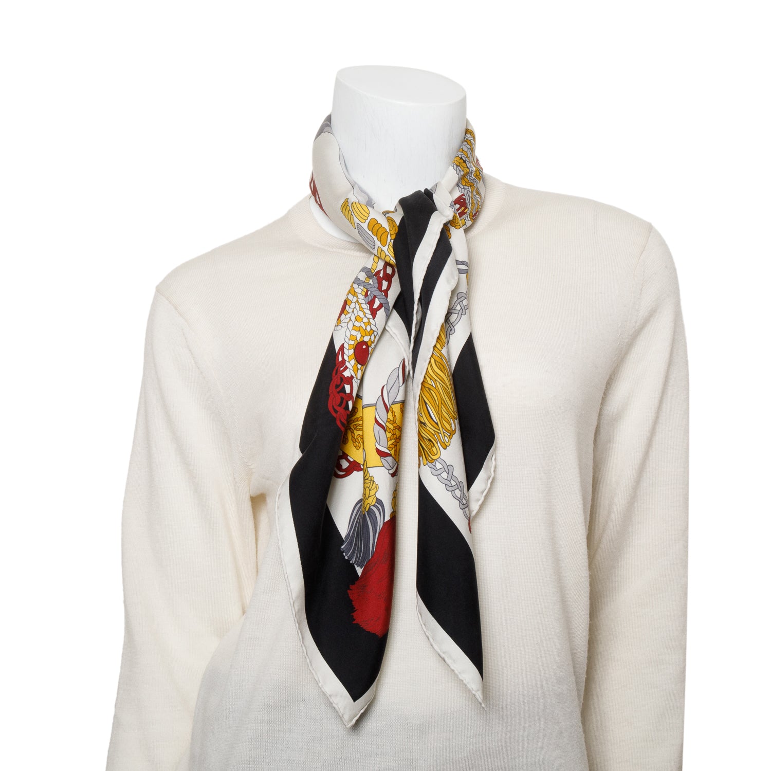 Hermes White/Multicolor 'Le Timbalier' Silk Scarf 90 w/ Box