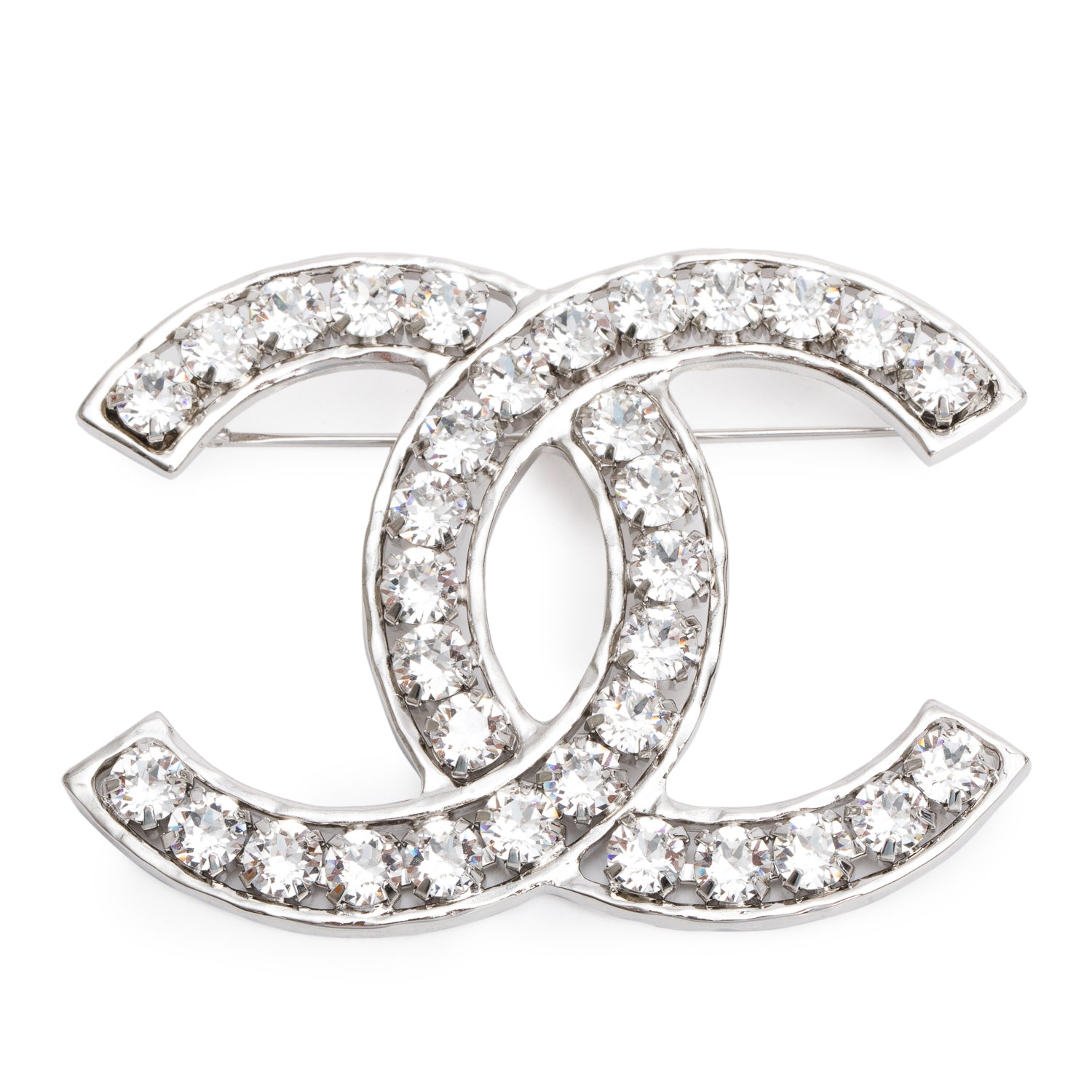Chanel 2023 Palladium Plated Strass Large CC Brooch w/ Box