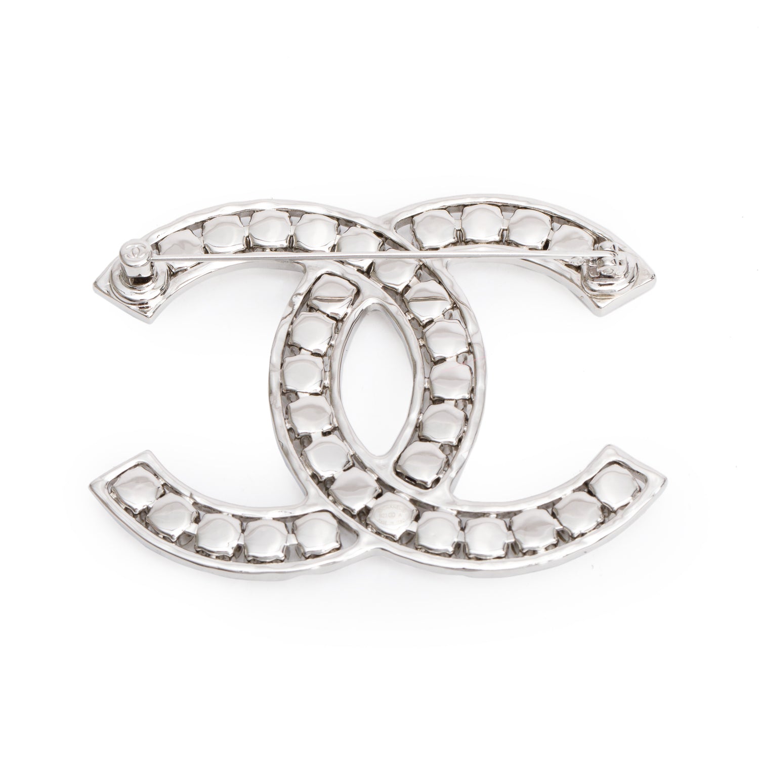 Chanel 2023 Palladium Plated Strass Large CC Brooch w/ Box