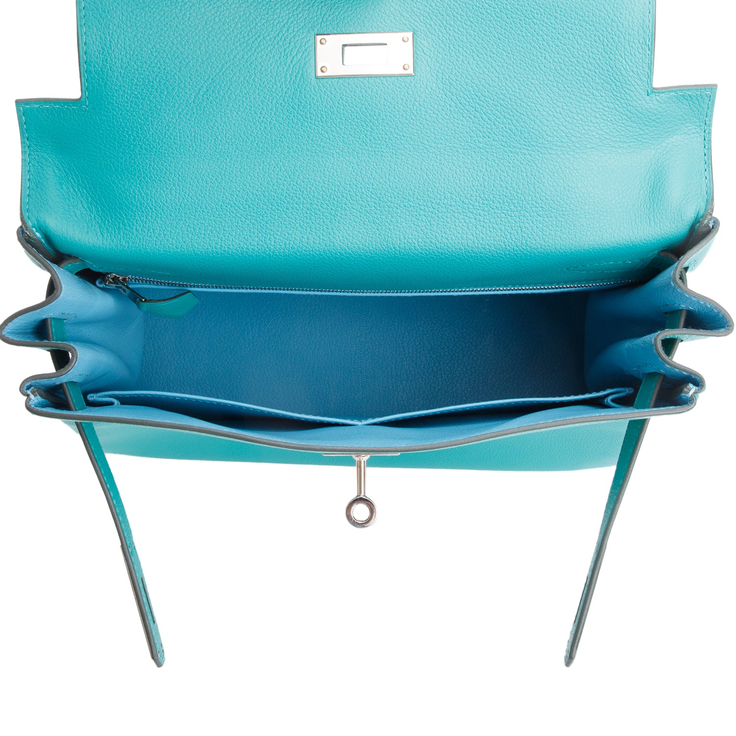 Hermes Bleu Paon & Blue Azteque Evercolor Kelly II Retourne 28 w/ Strap & Box