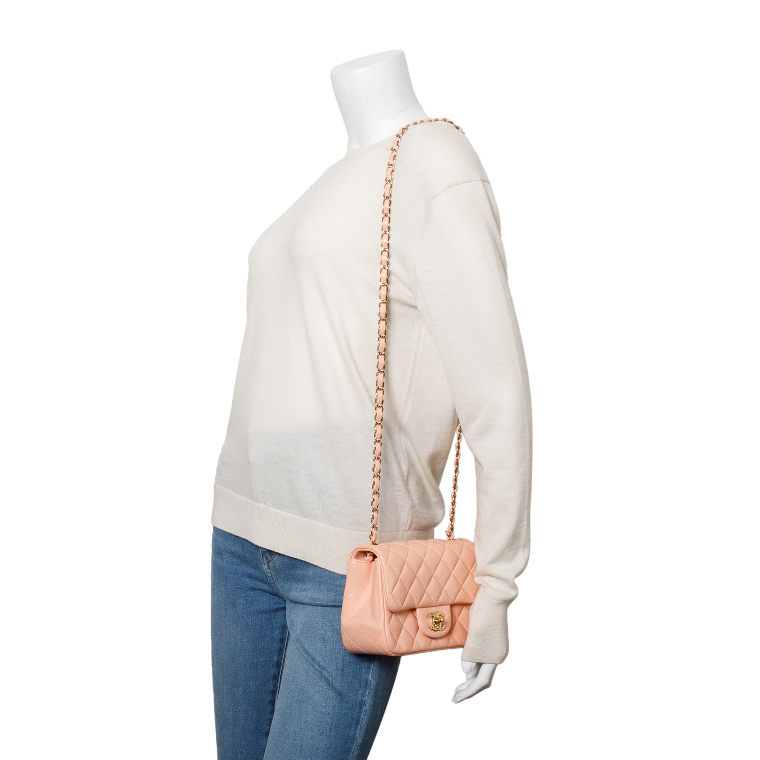 Chanel 2022 Peach Quilted Lambskin Leather Classic Square Mini Flap Bag w/Box & Receipt