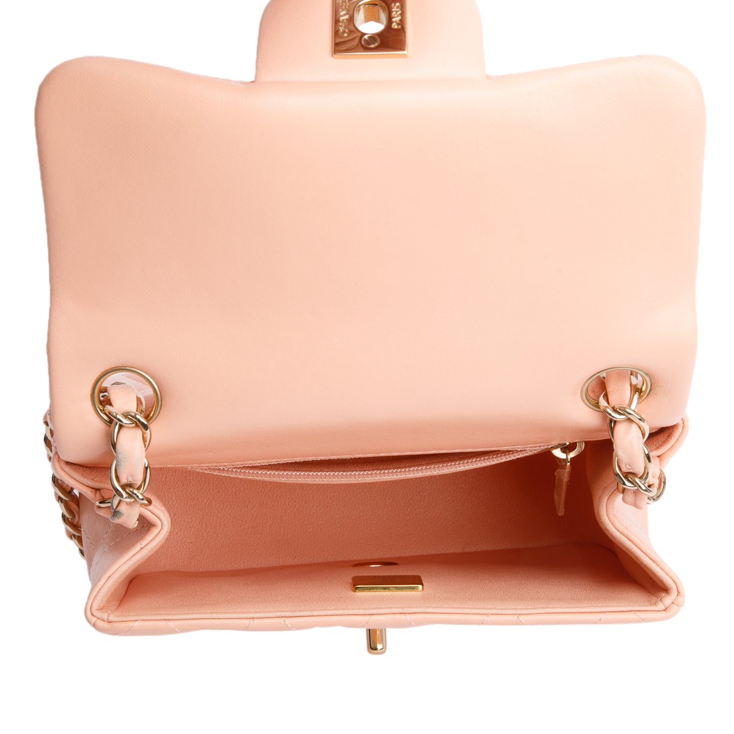 Chanel 2022 Peach Quilted Lambskin Leather Classic Square Mini Flap Bag w/Box & Receipt