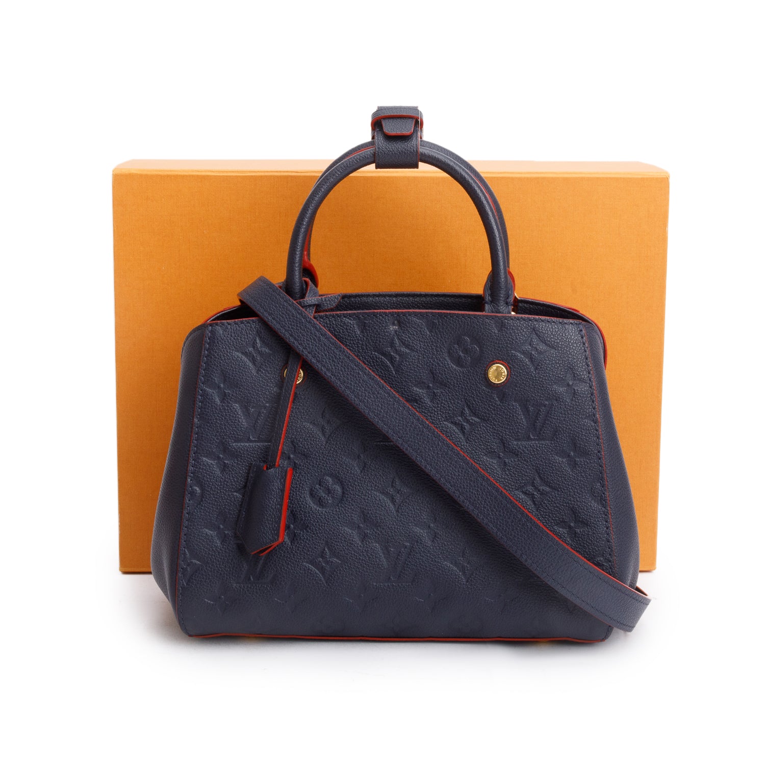 Louis Vuitton Navy Monogram Empreinte Leather Montaigne BB w/ Strap & Box