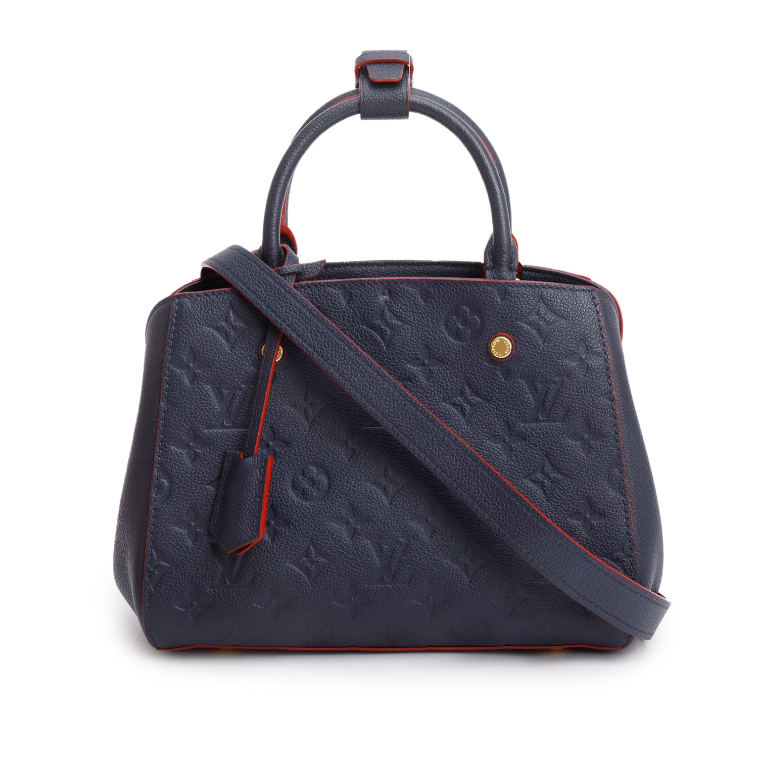 Louis Vuitton Navy Monogram Empreinte Leather Montaigne BB w/ Strap & Box