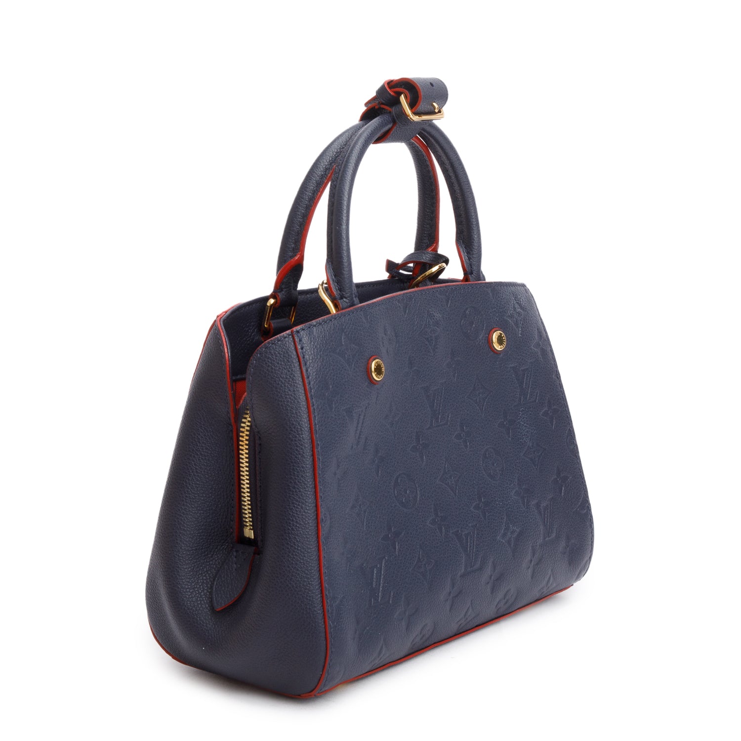 Louis Vuitton Navy Monogram Empreinte Leather Montaigne BB w/ Strap & Box