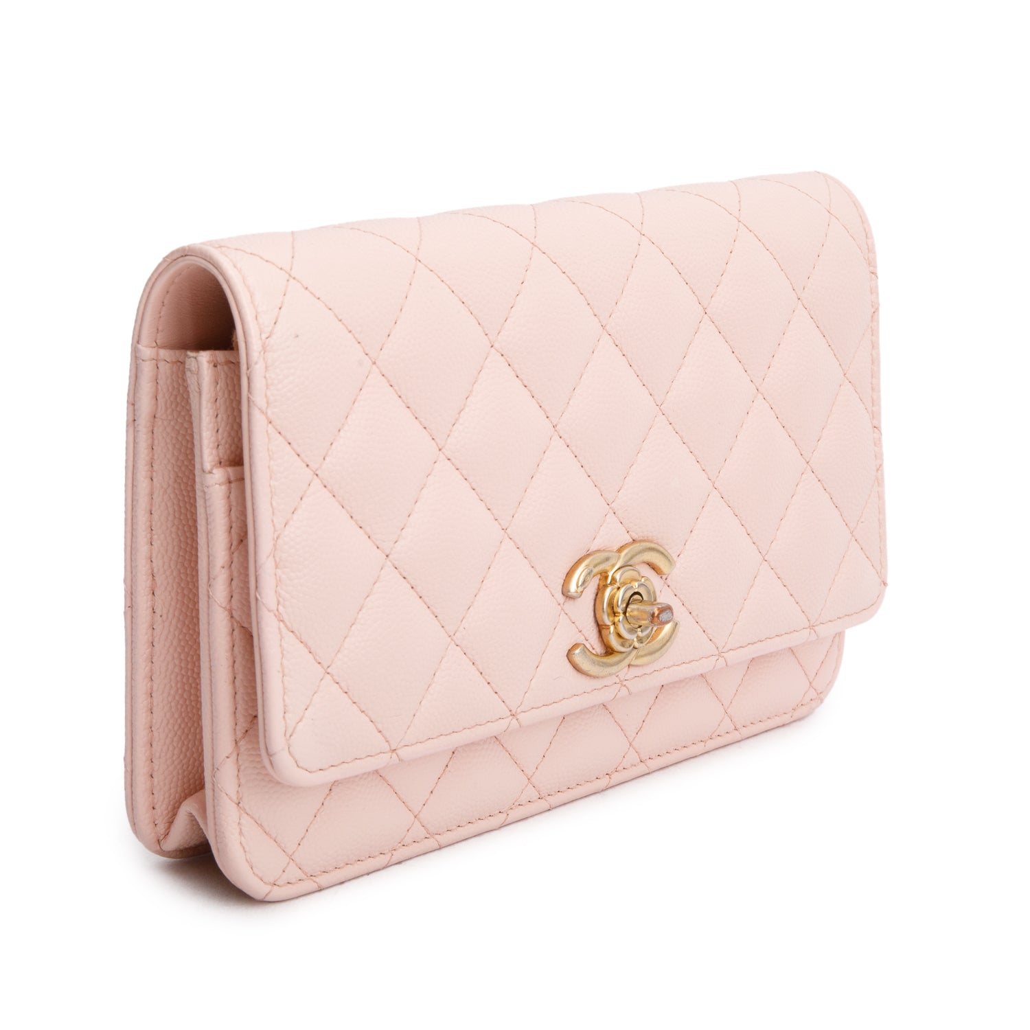 Chanel 2024 Pink Quilted Caviar Leather Camellia Classic Wallet on Chain w/ Box & Receipt