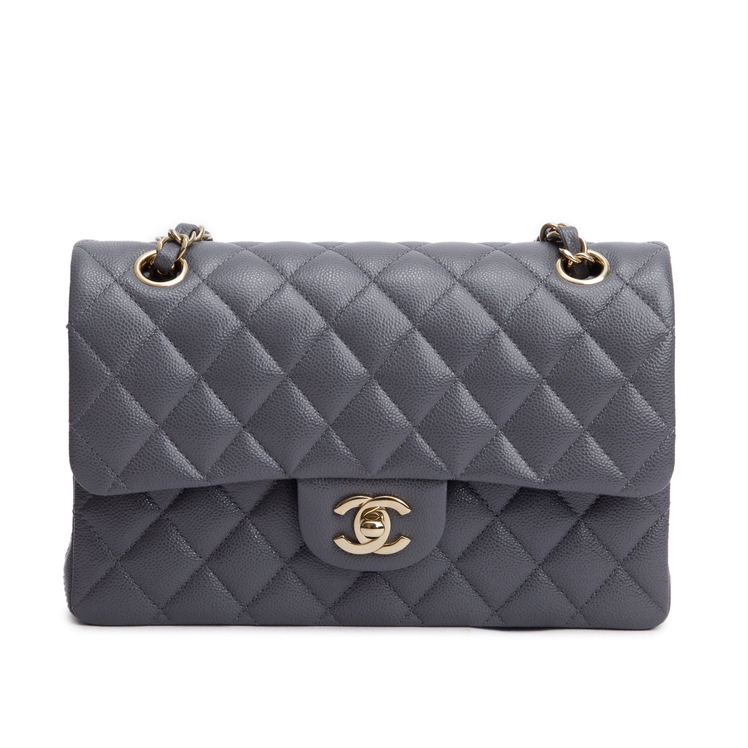 Chanel 2024 Grey Quilted Caviar Leather Classic Small Double Flap Bag w/ Box & Receipt